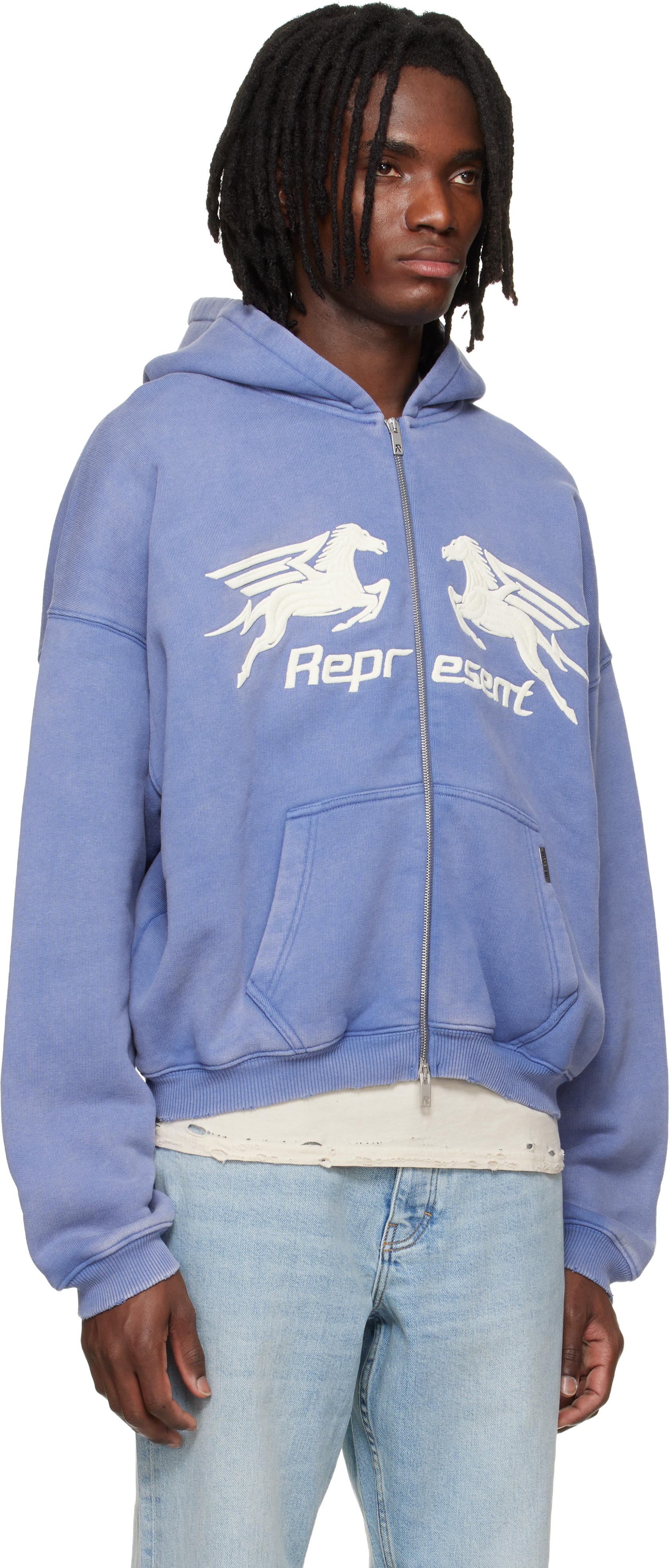 Represent - Pull à capuche bleu à glissière