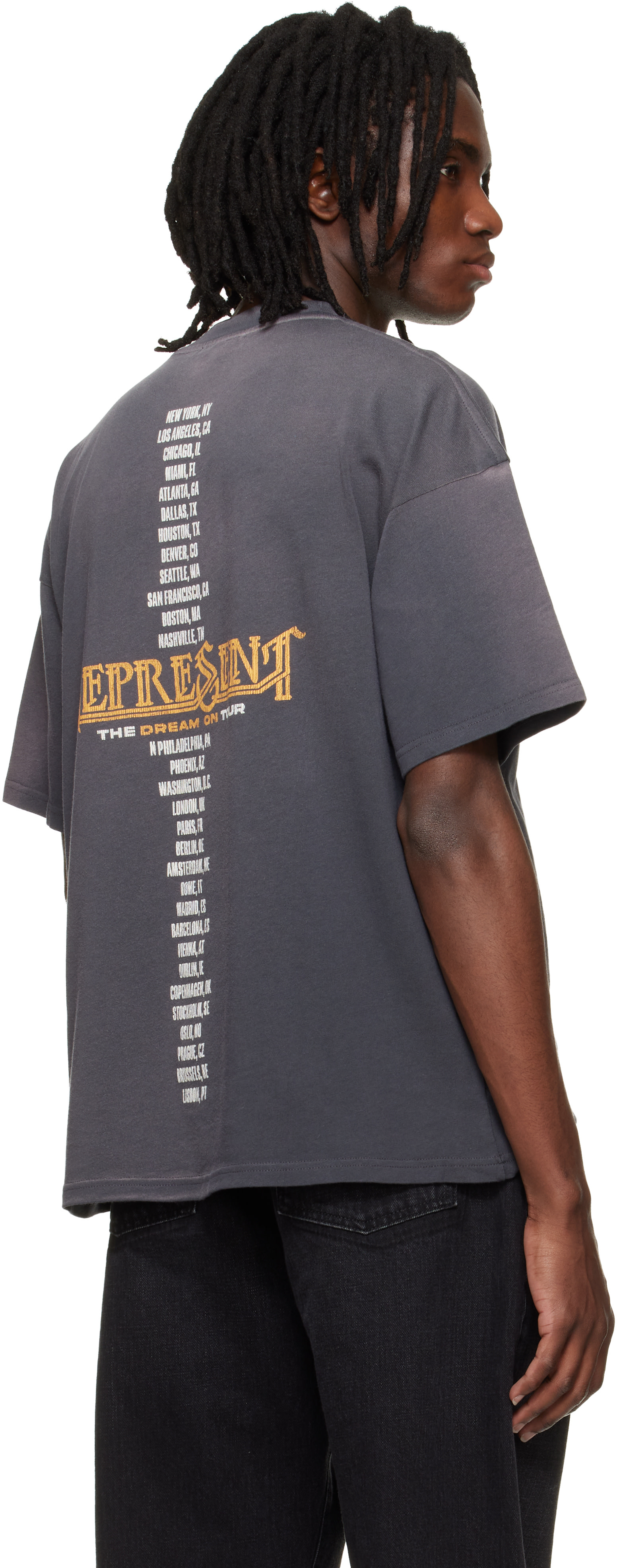 Represent: Gray Golden Tour T-shirt | SSENSE