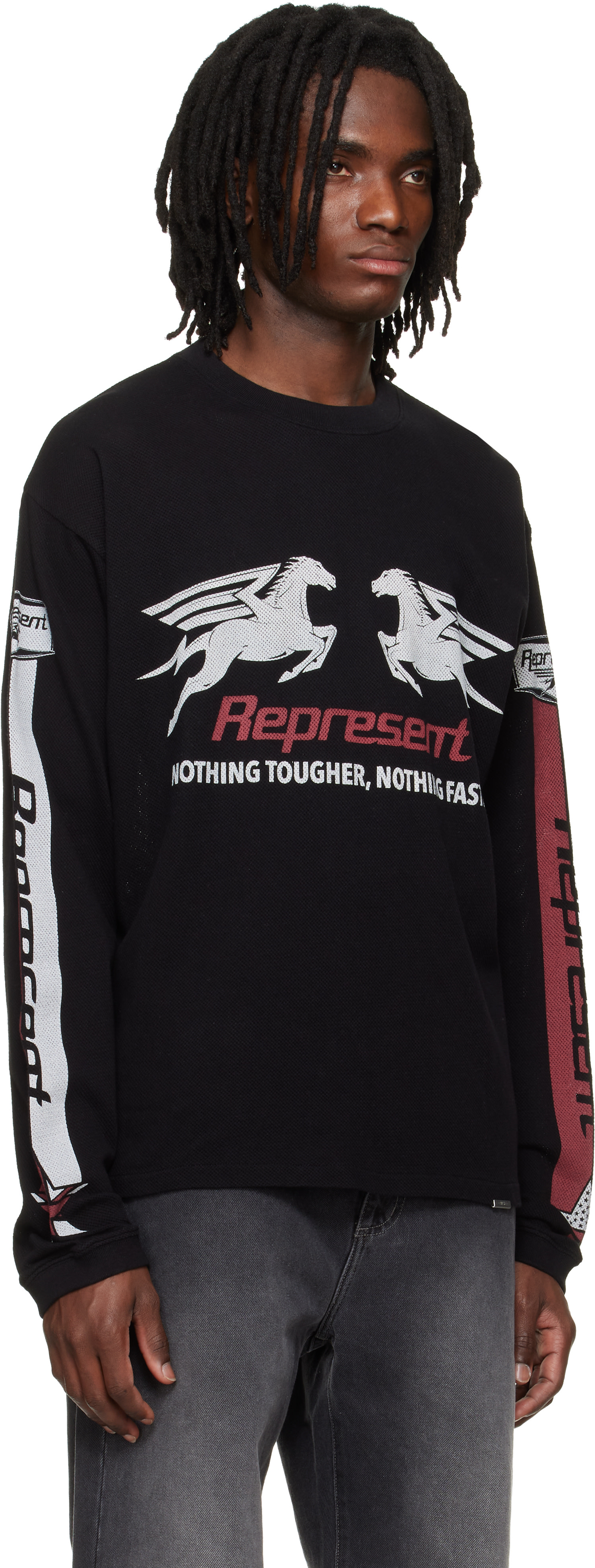 Represent - 블랙 메시 페가수스 티셔츠