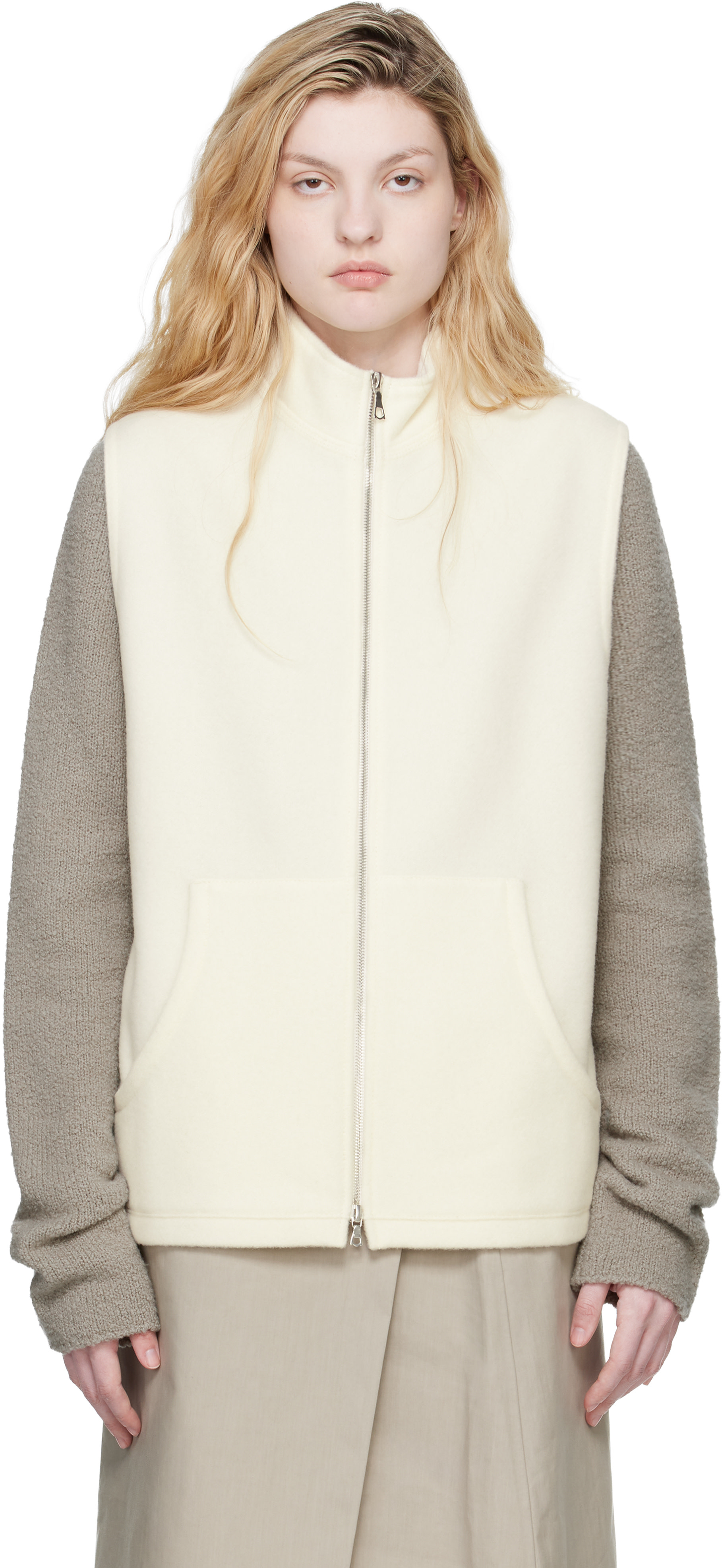 Rier - Veste blanc cassé en molleton à glissière