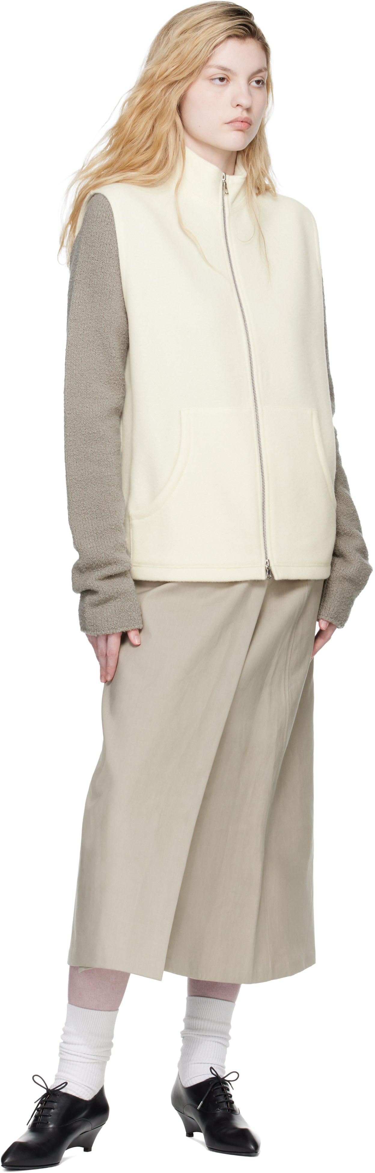 Rier - Veste blanc cassé en molleton à glissière
