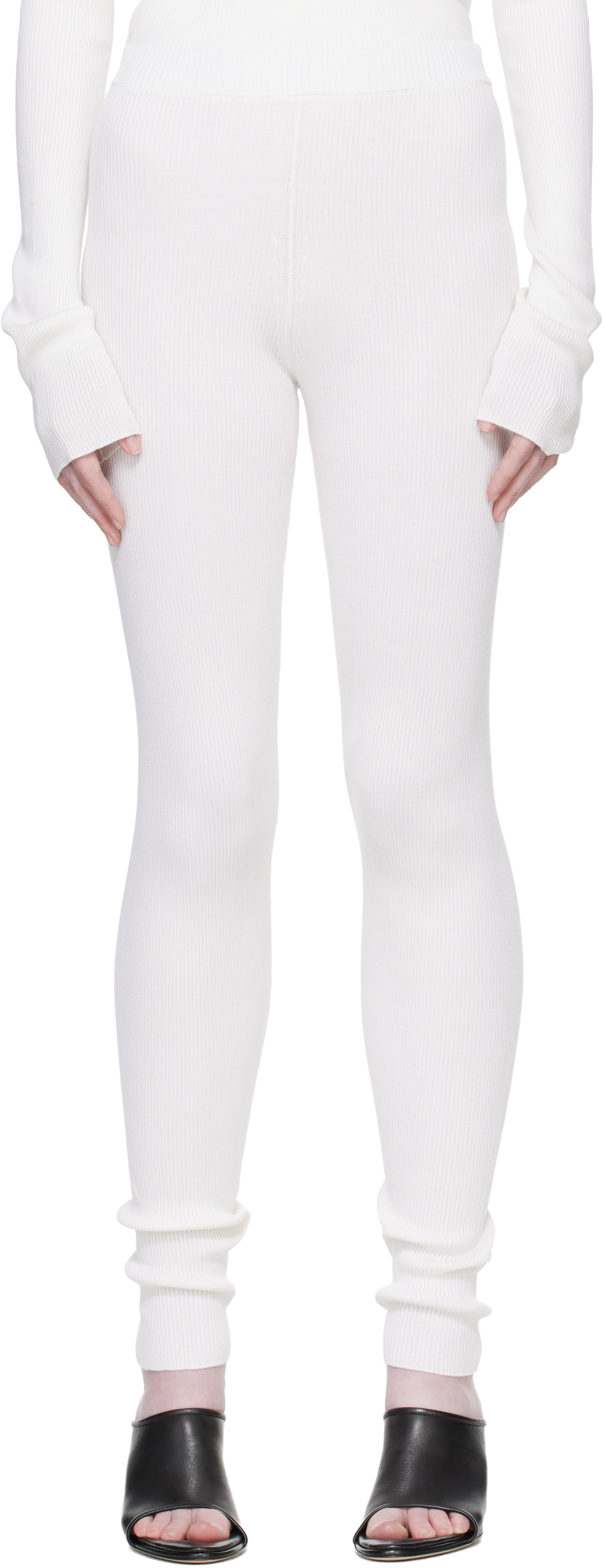 Rier - Legging blanc cassé en tricot côtelé