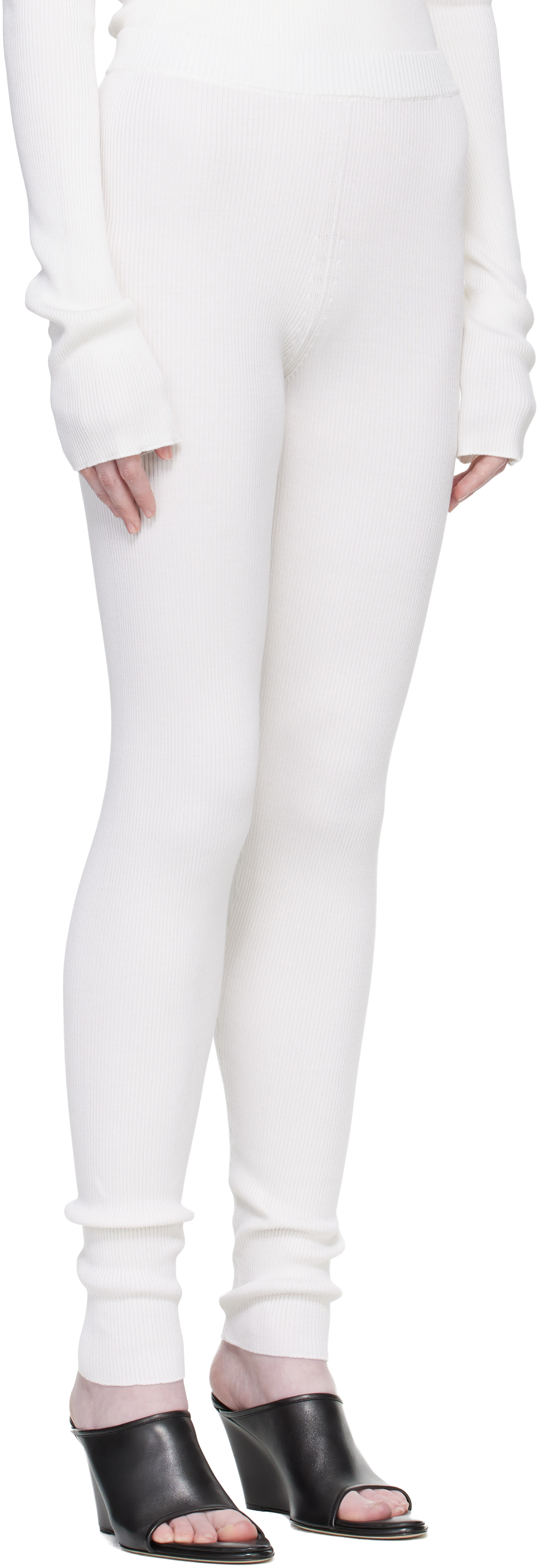 Rier - Legging blanc cassé en tricot côtelé