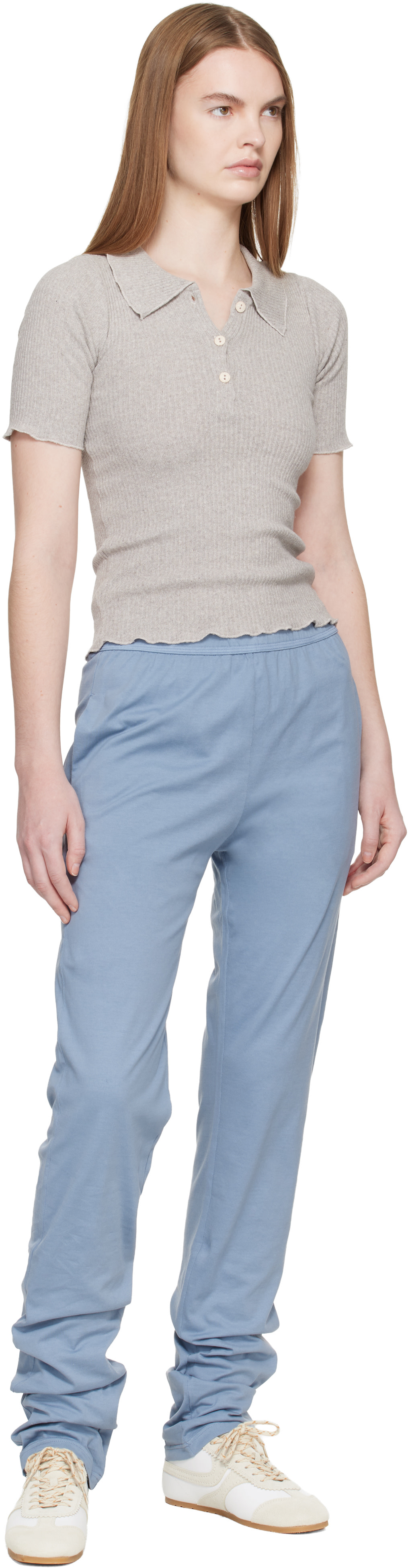 Rier - Pantalon bleu en jersey de coton