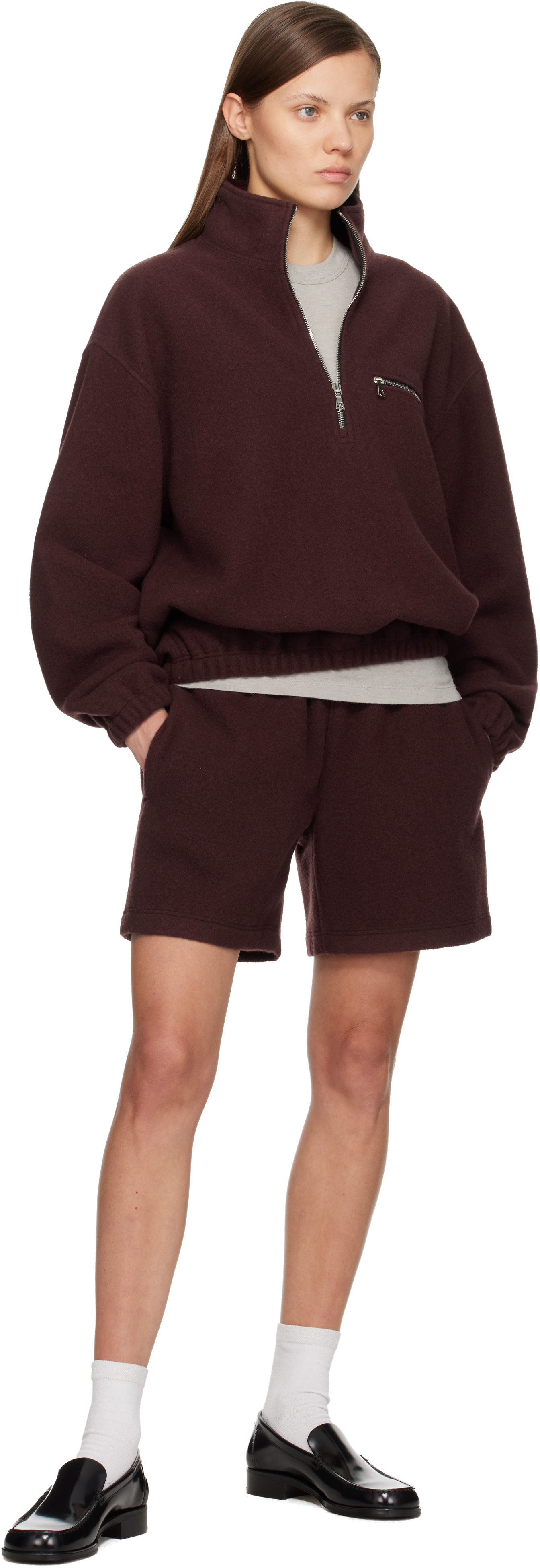 Rier: SSENSE Exclusive Burgundy Fleece Jacket | SSENSE