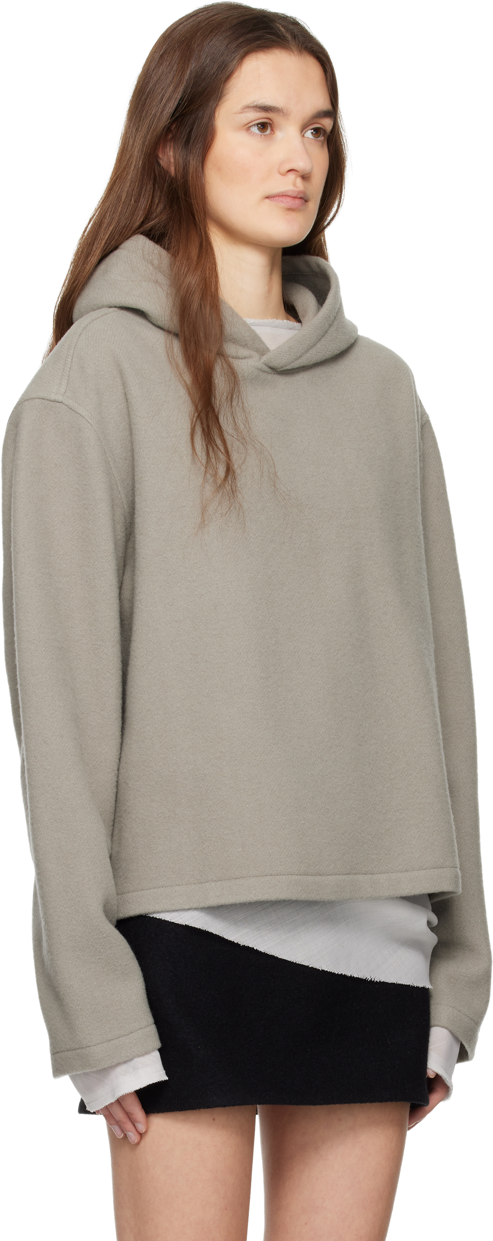 Rier - Pull à capuche écourté gris en molleton