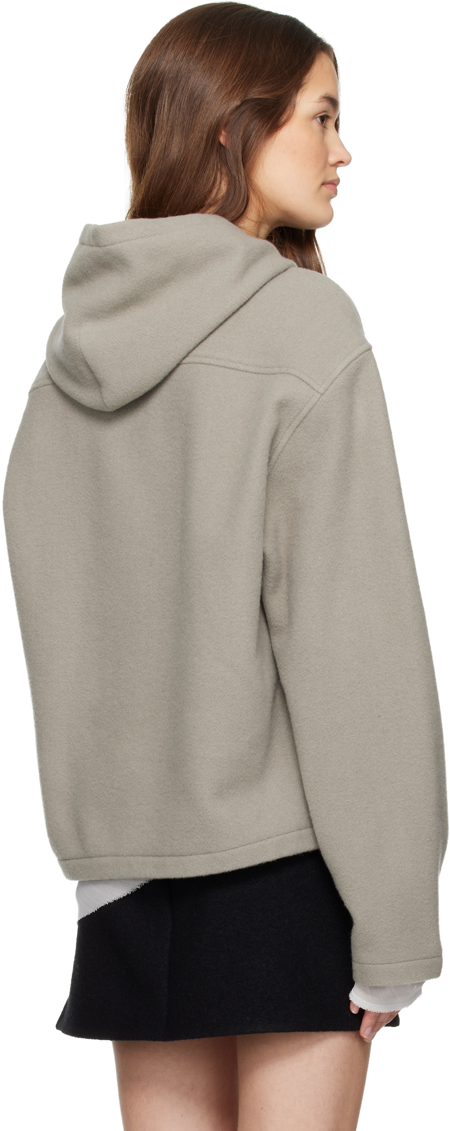 Rier - Pull à capuche écourté gris en molleton