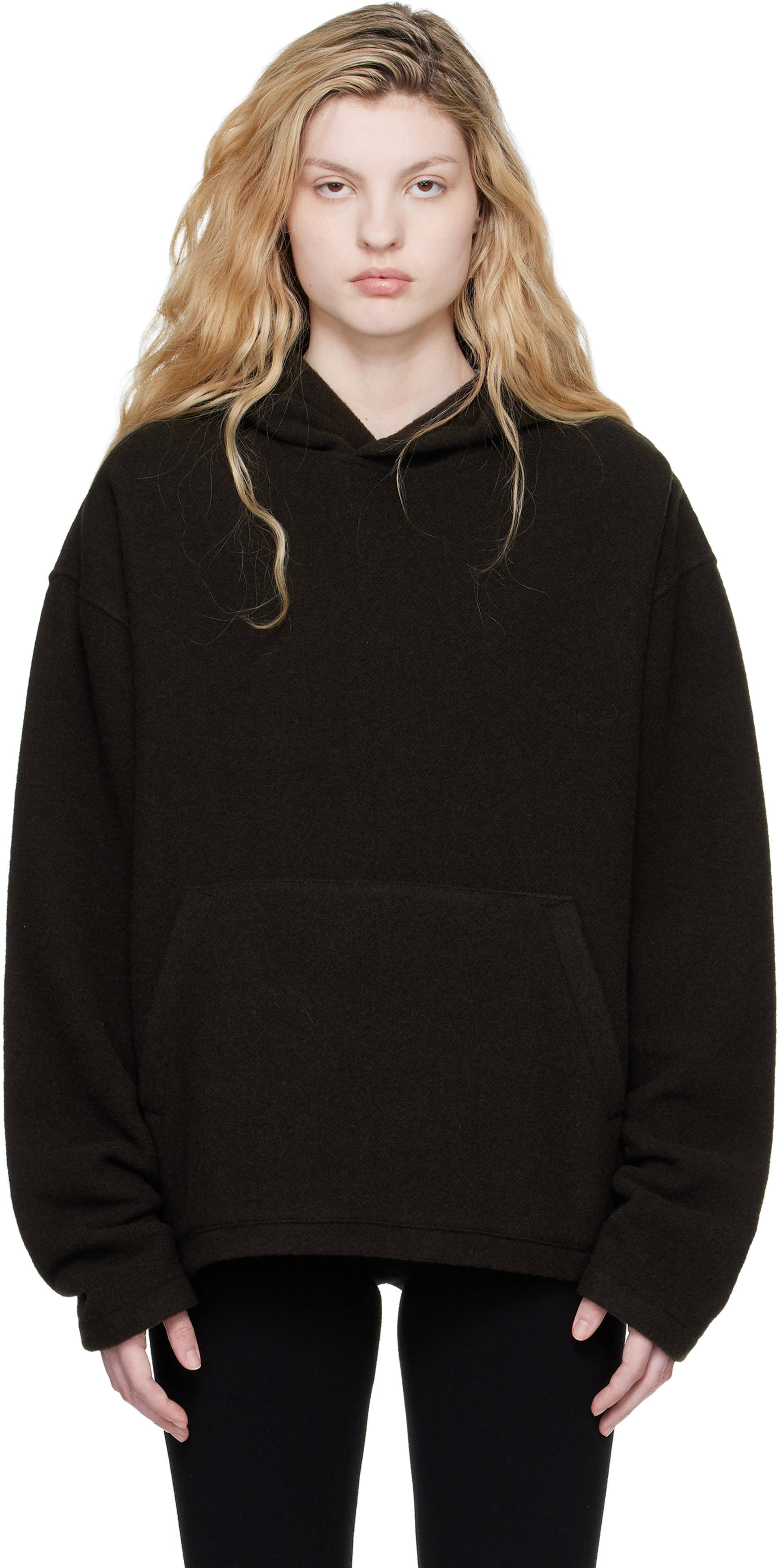 Rier - Pull à capuche brun en molleton