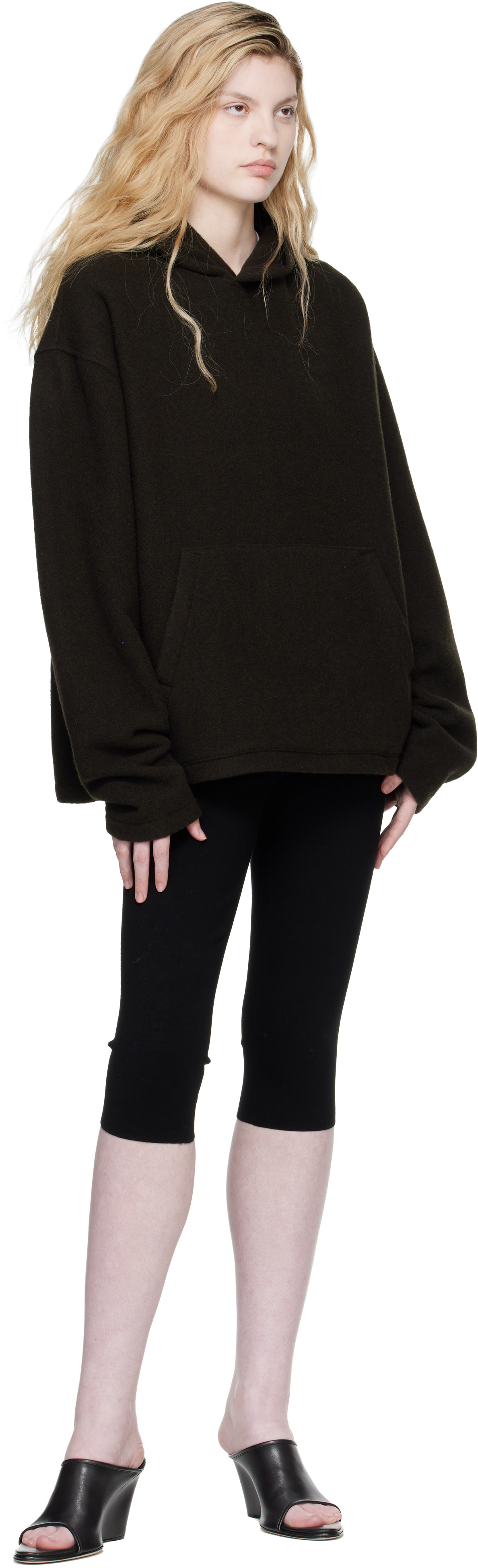 Rier - Pull à capuche brun en molleton