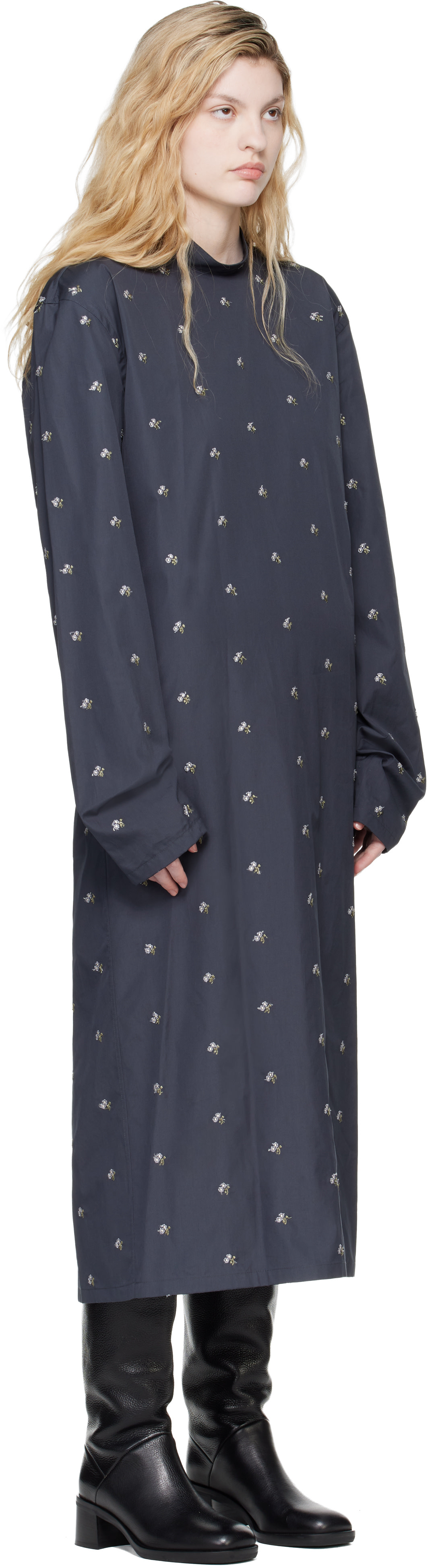 Rier - Robe midi grise à motif fleuri