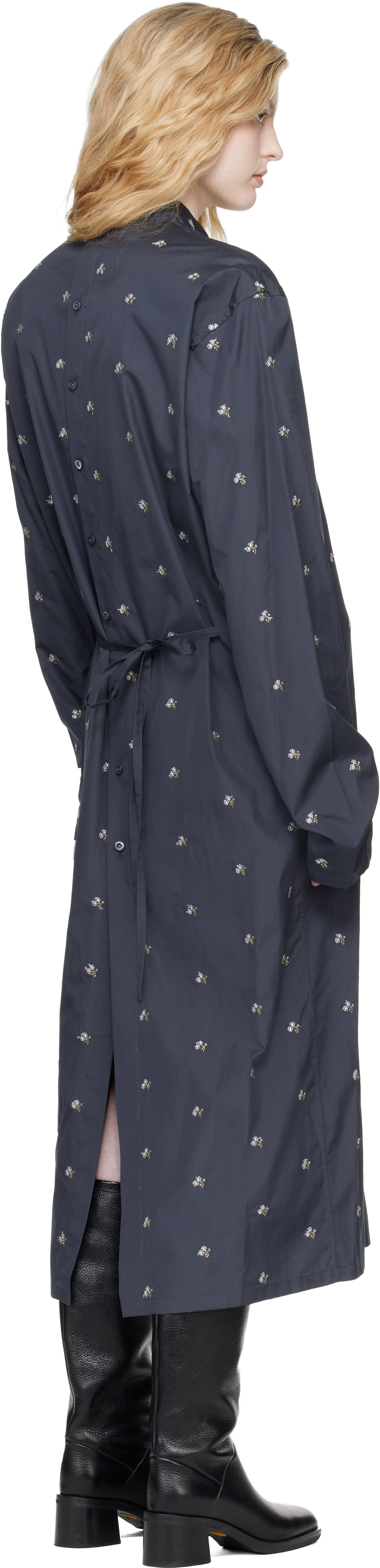 Rier - Robe midi grise à motif fleuri