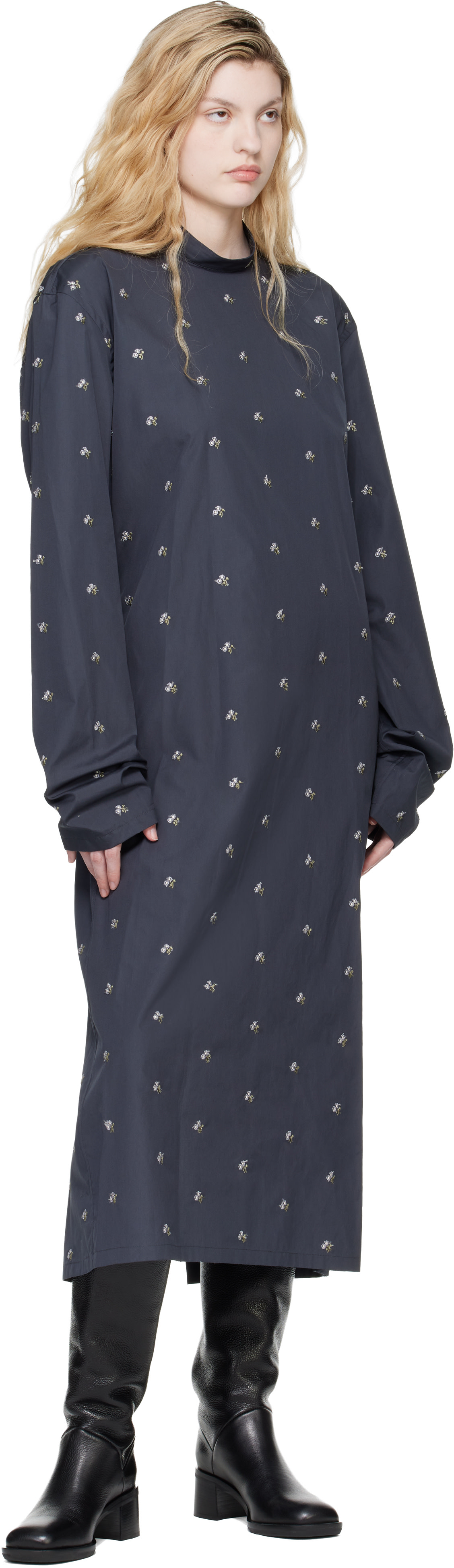Rier - Robe midi grise à motif fleuri