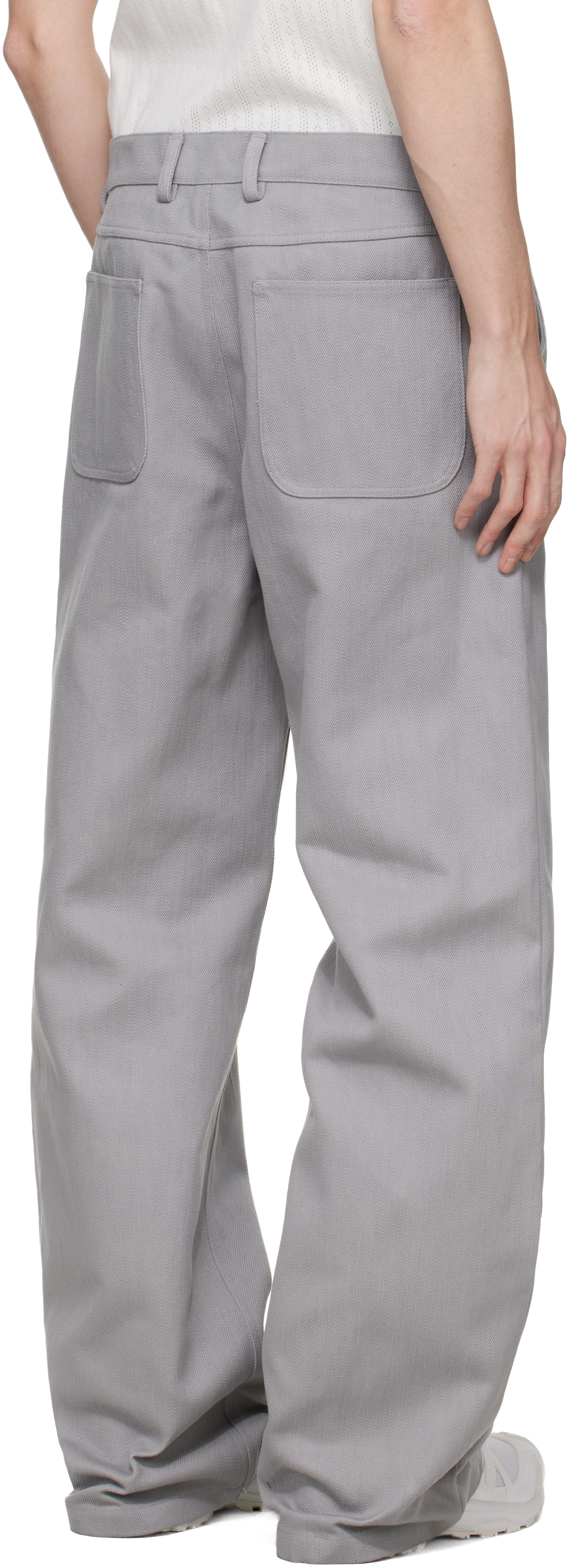 Rier: Gray Antique Gabardine Trousers | SSENSE