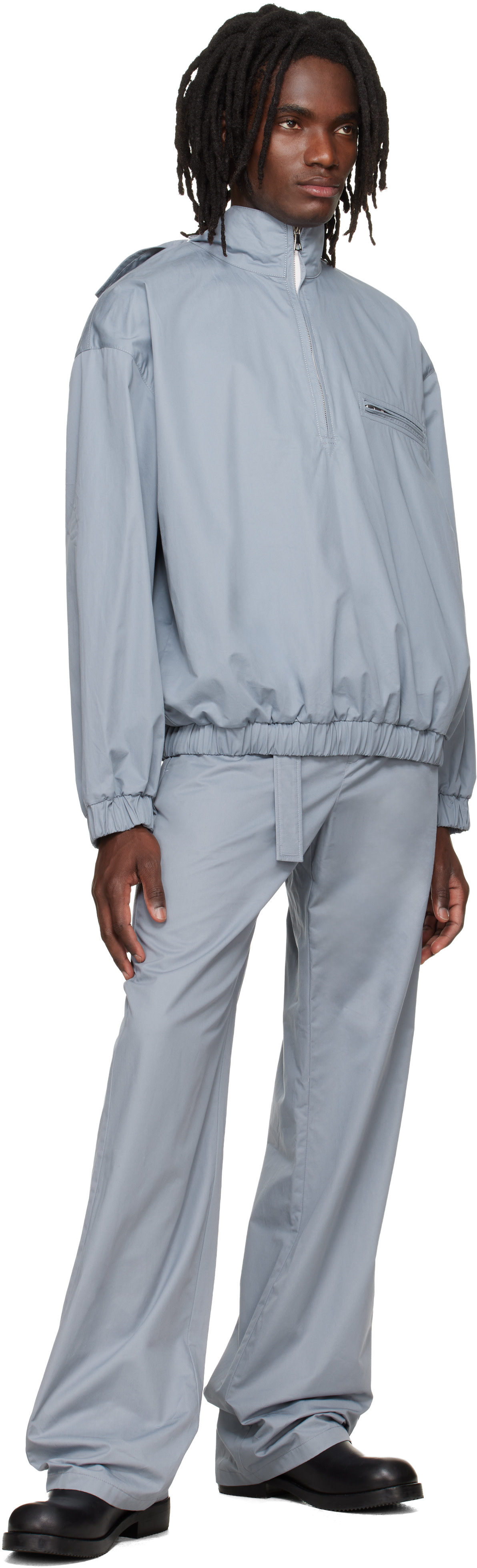 Rier - Pantalon utilitaire bleu en coton
