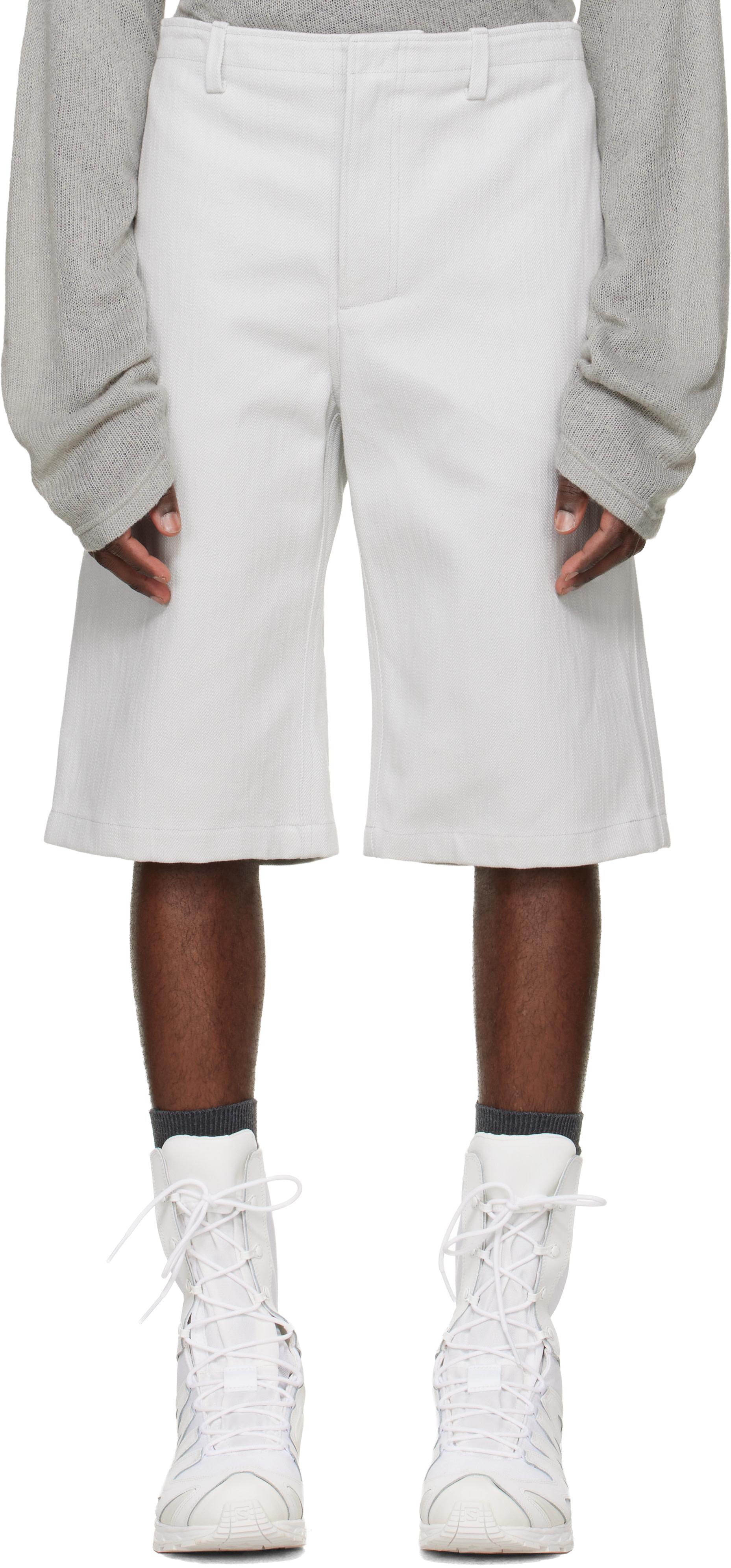 Rier - Short utilitaire blanc cassé en gabardine