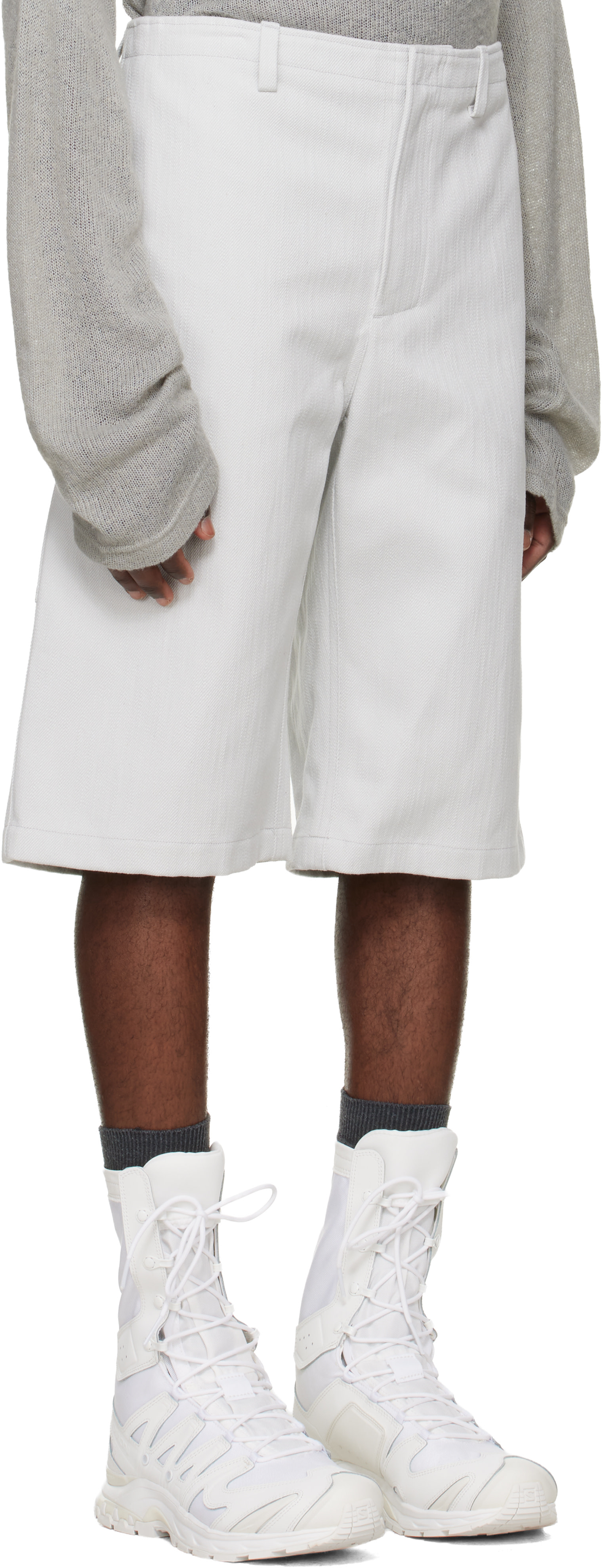 Rier - Short utilitaire blanc cassé en gabardine