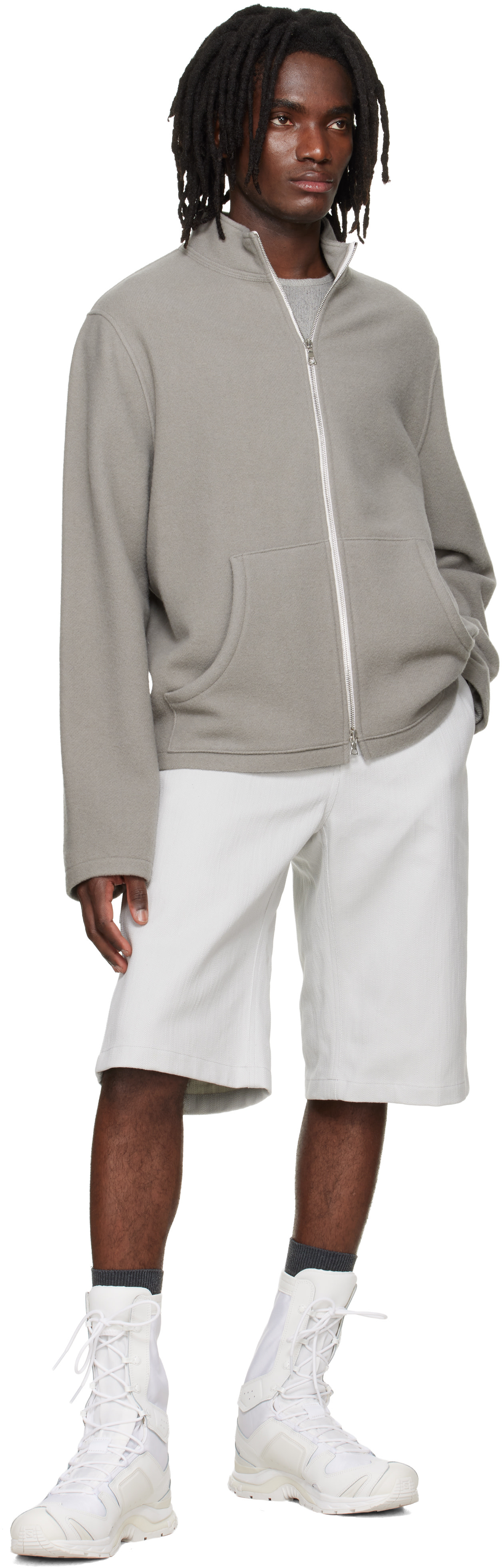 Rier - Short utilitaire blanc cassé en gabardine