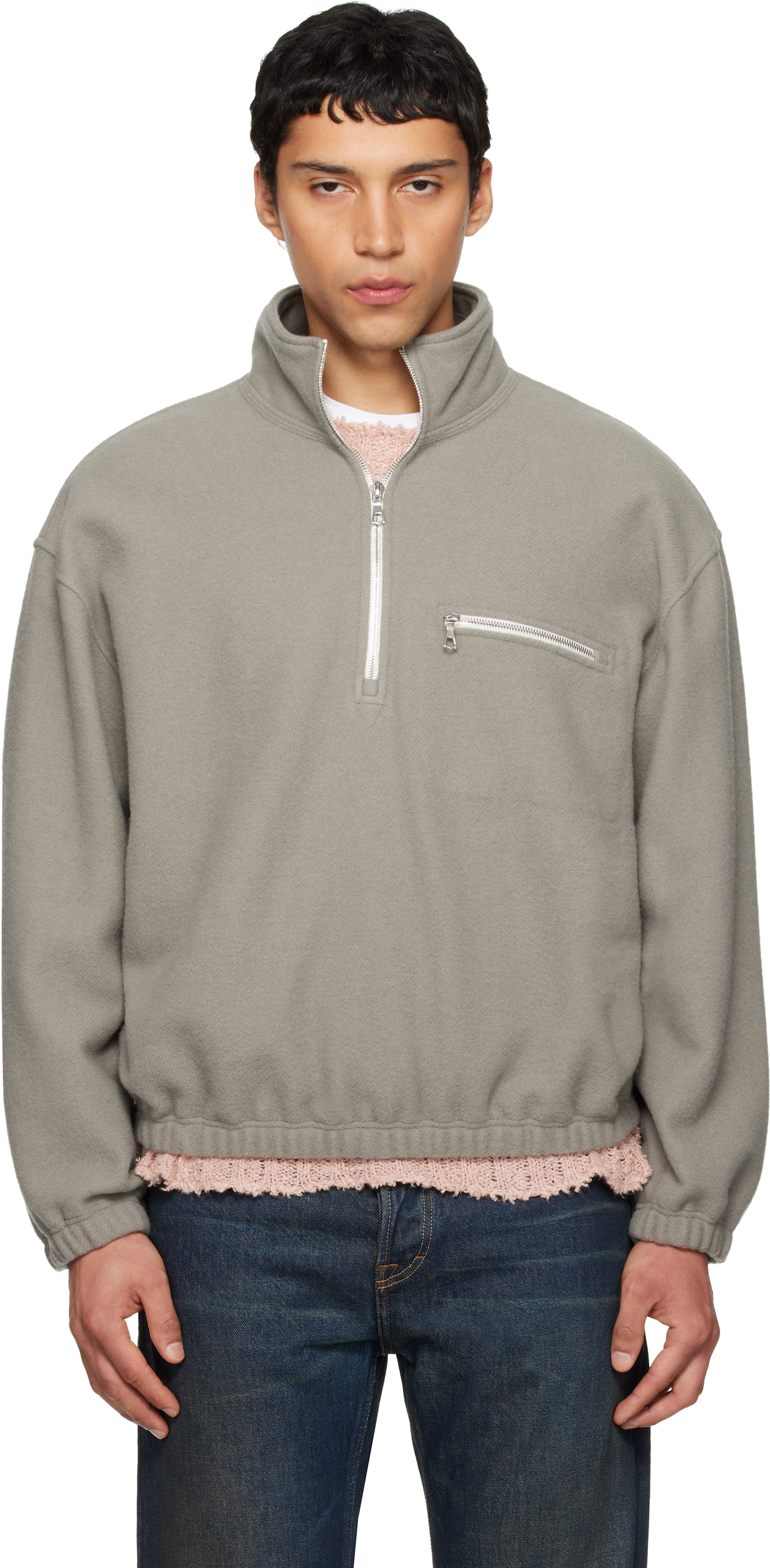 Rier - Pull gris en molleton polaire