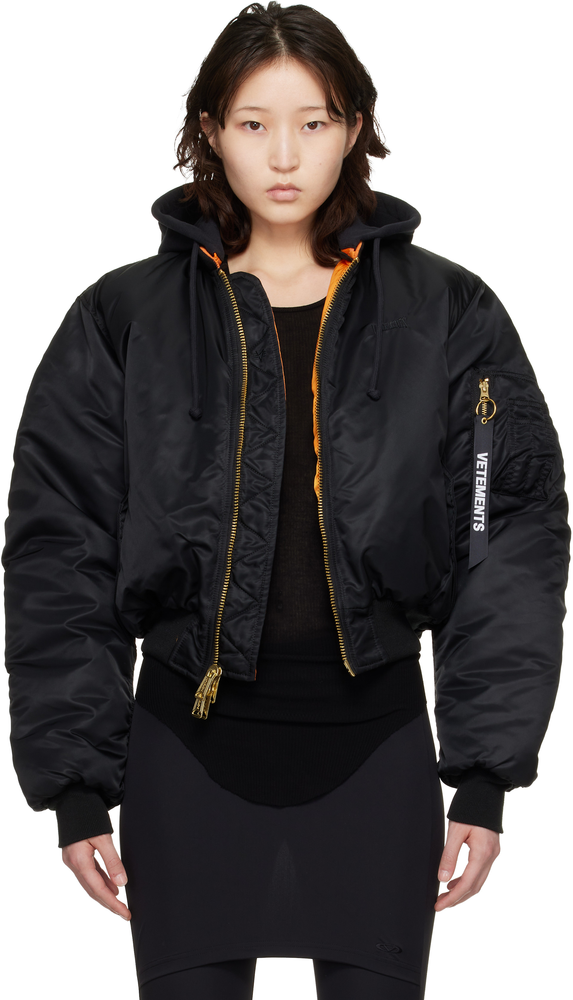 VETEMENTS: Black & Orange Alpha Industries Edition Fitted