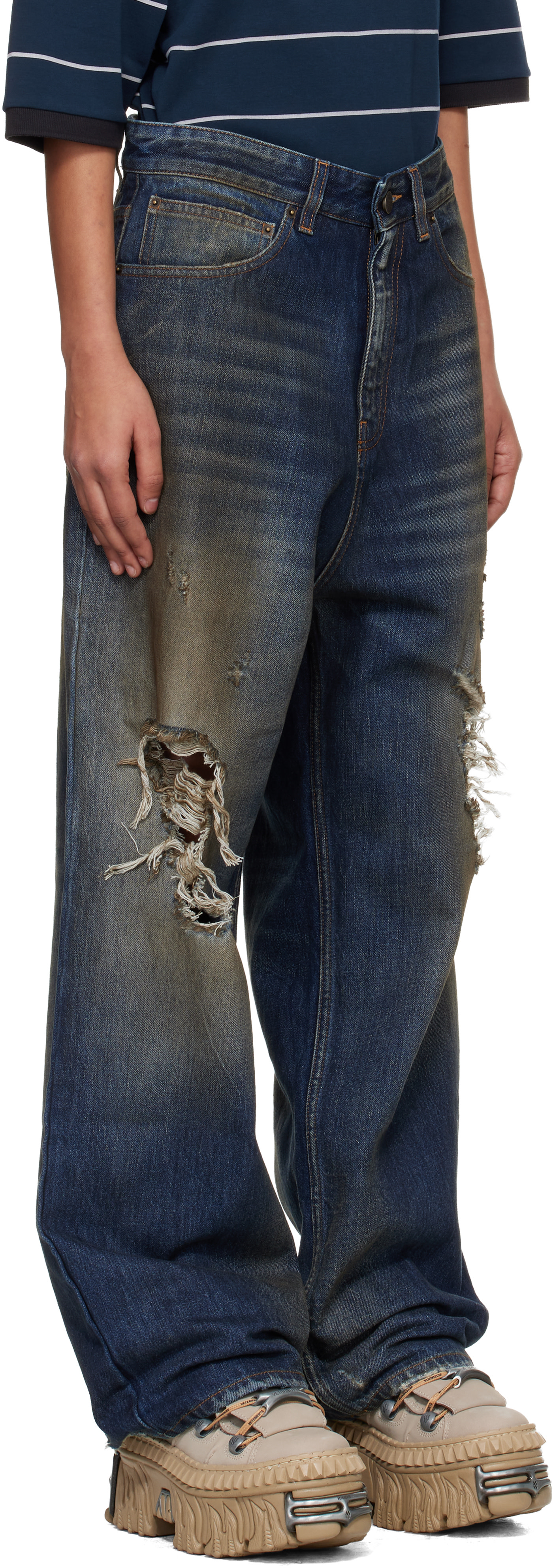 VETEMENTS - Jean bleu à effet usé