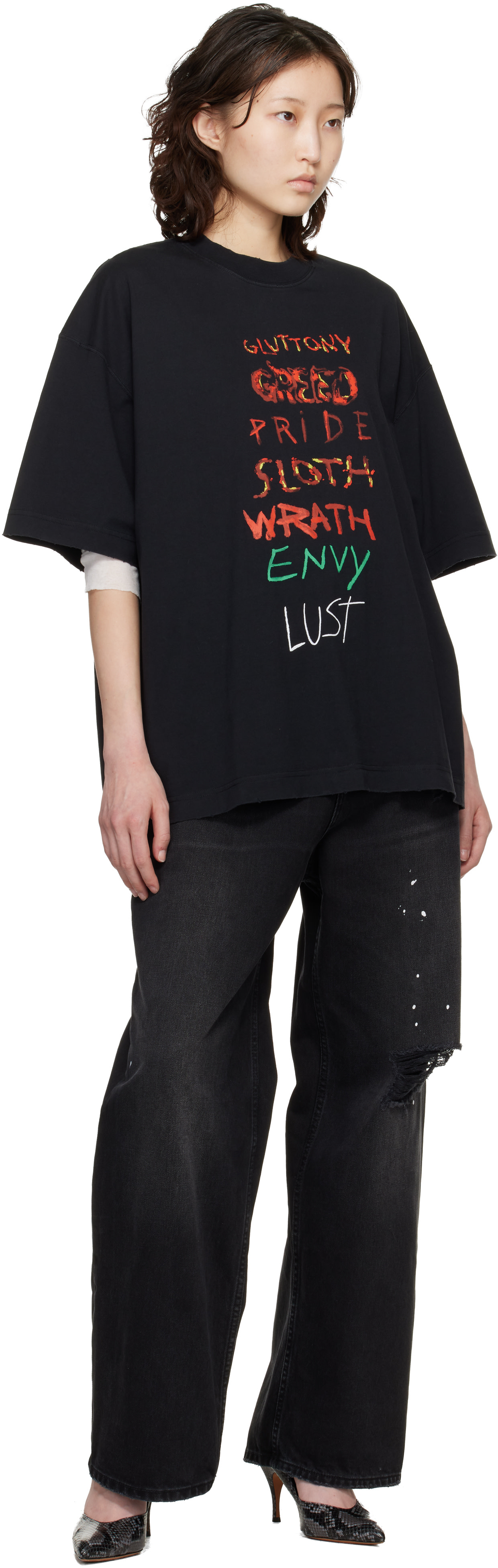 VETEMENTS - Jean noir à déchirures