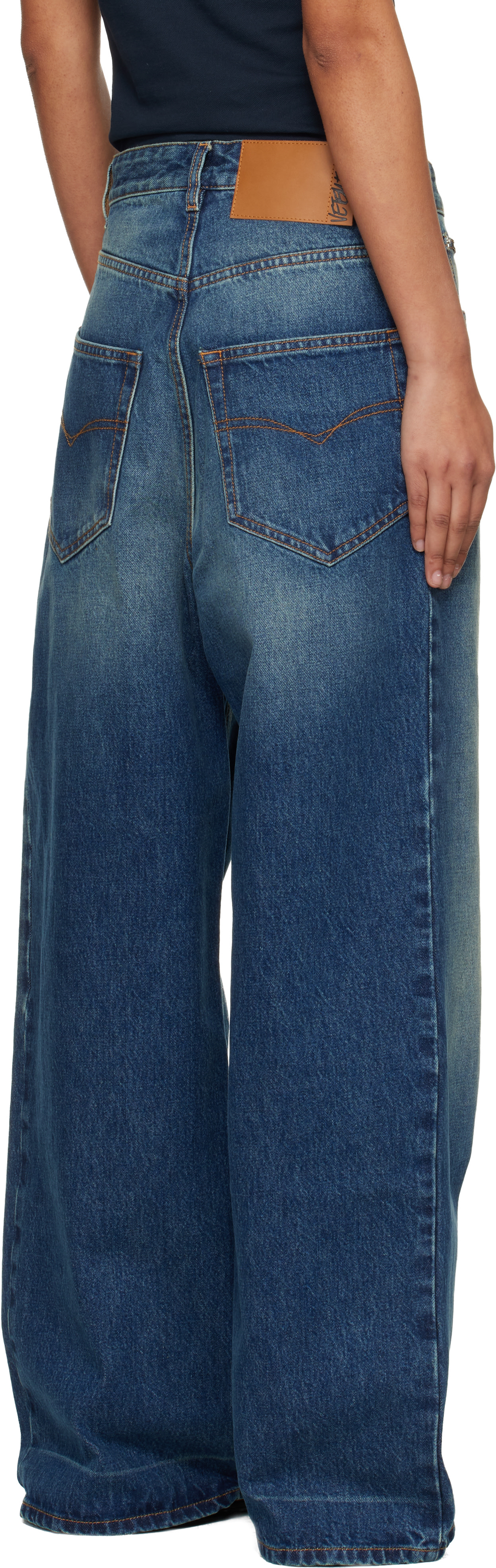 VETEMENTS - Jean ample bleu marine à effet délavé