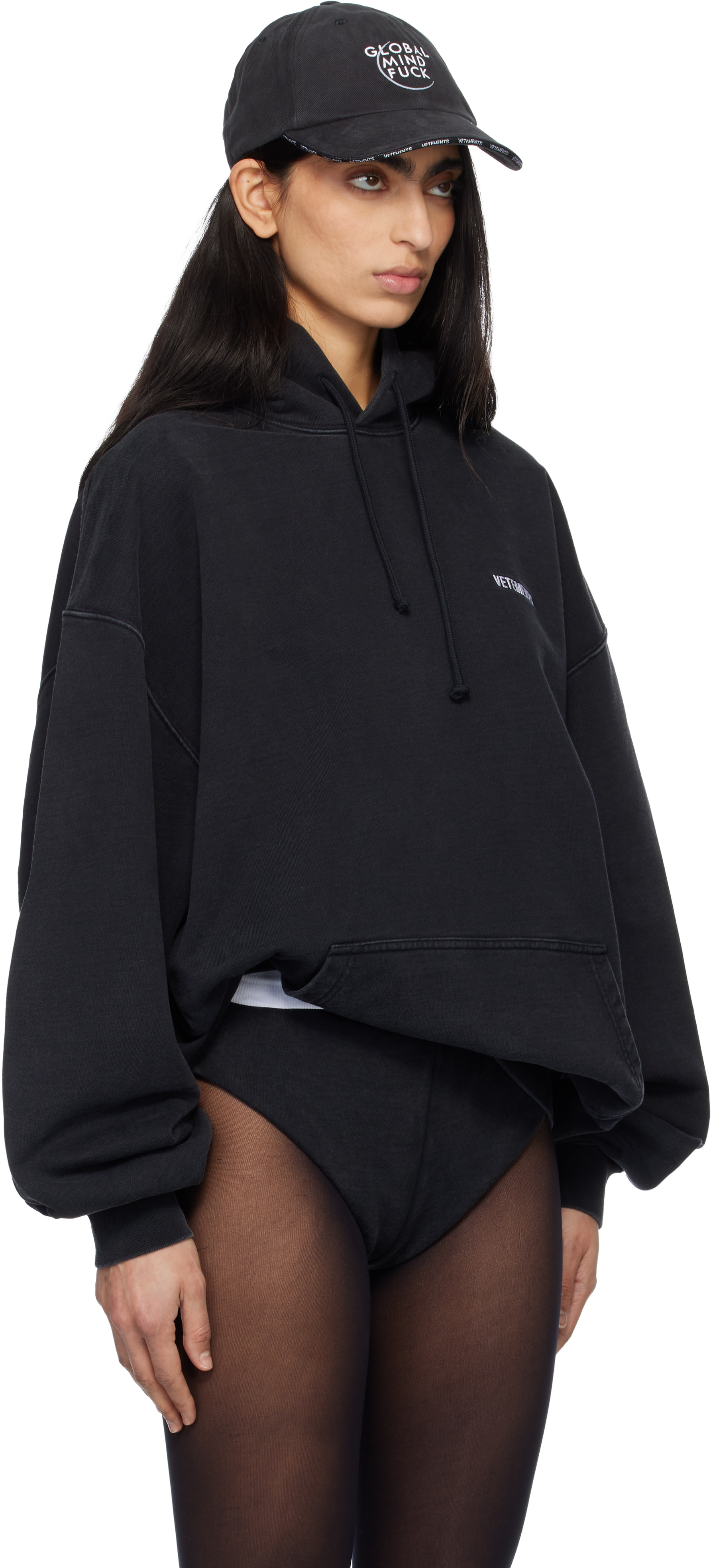 VETEMENTS - Pull à capuche noir à logos