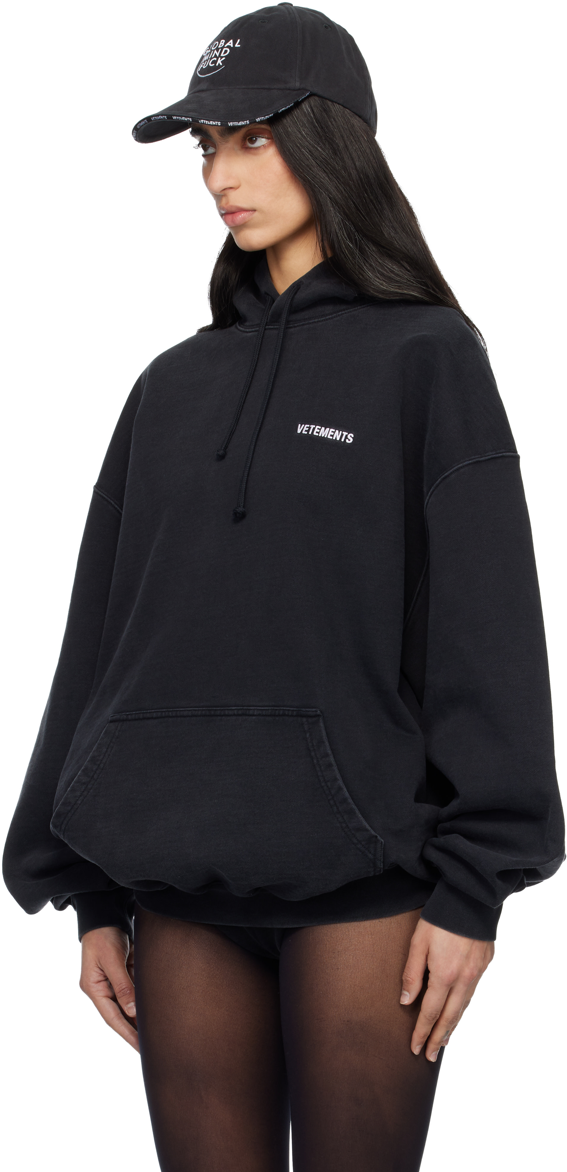 VETEMENTS - Pull à capuche noir à logos