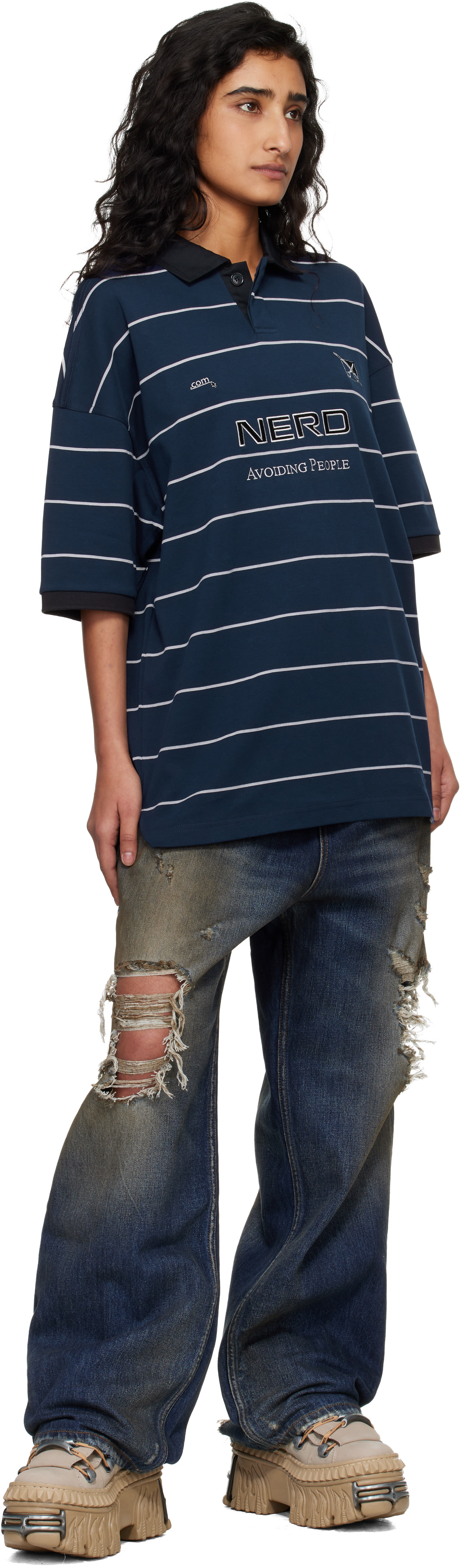 VETEMENTS: Navy 'Nerd' Football Polo | SSENSE