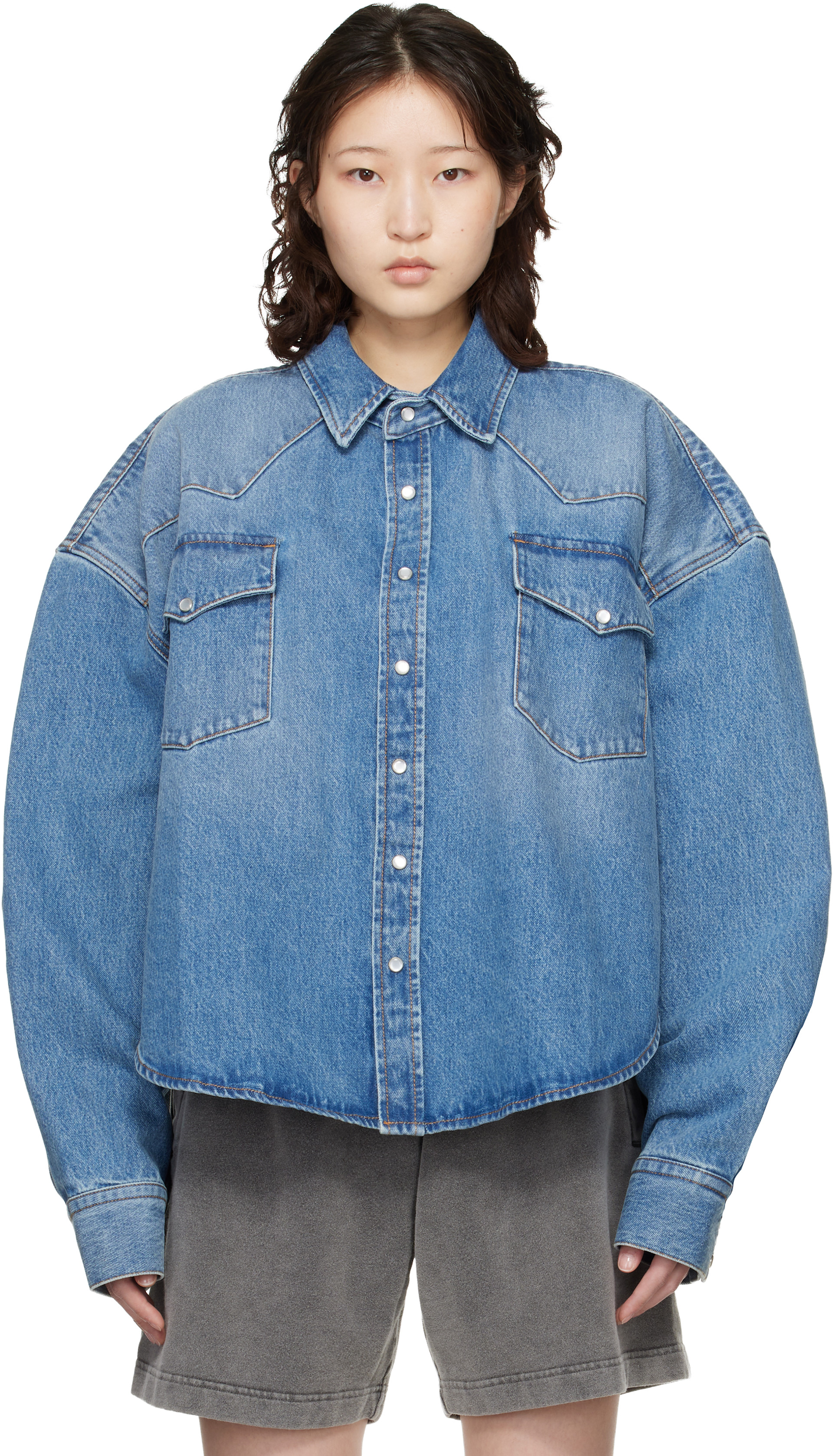 新品【 VETEMENTS 】ブルー デニム ウェスタン シャツ XS VETEMENTS: Blue Cowboy Denim Shirt | SSENSE