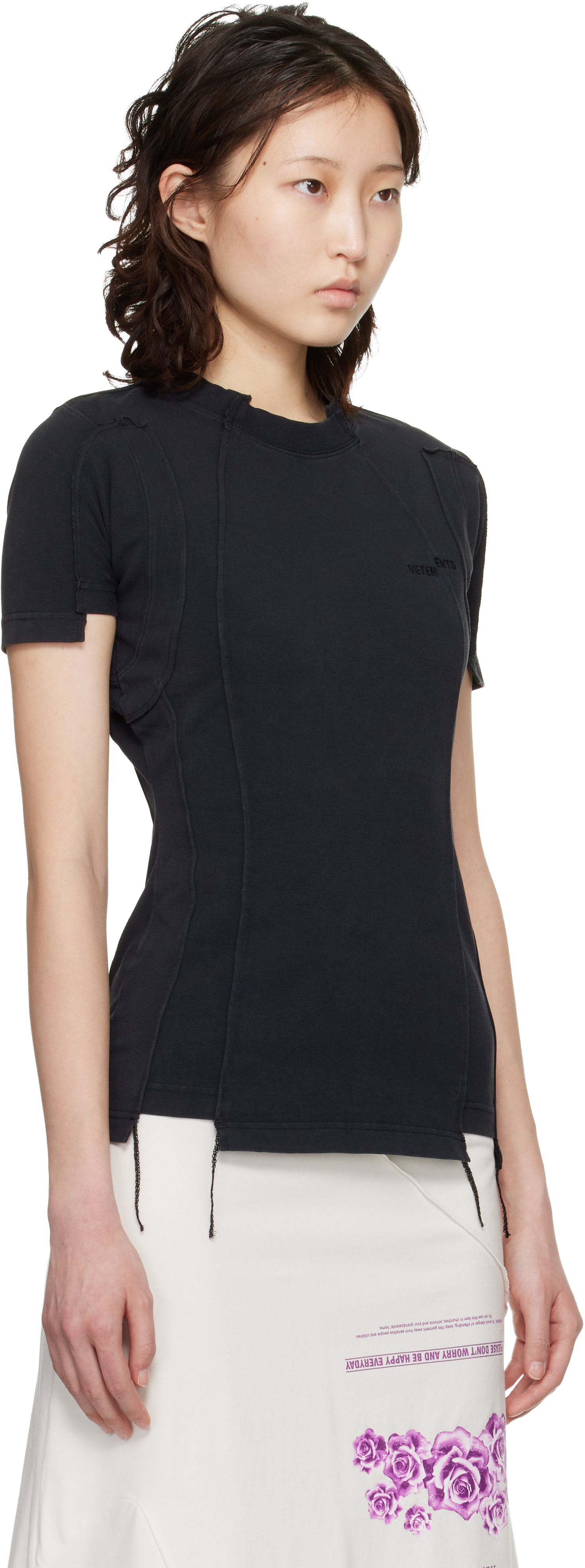 VETEMENTS: Black Cut-Up Baby T-shirt | SSENSE