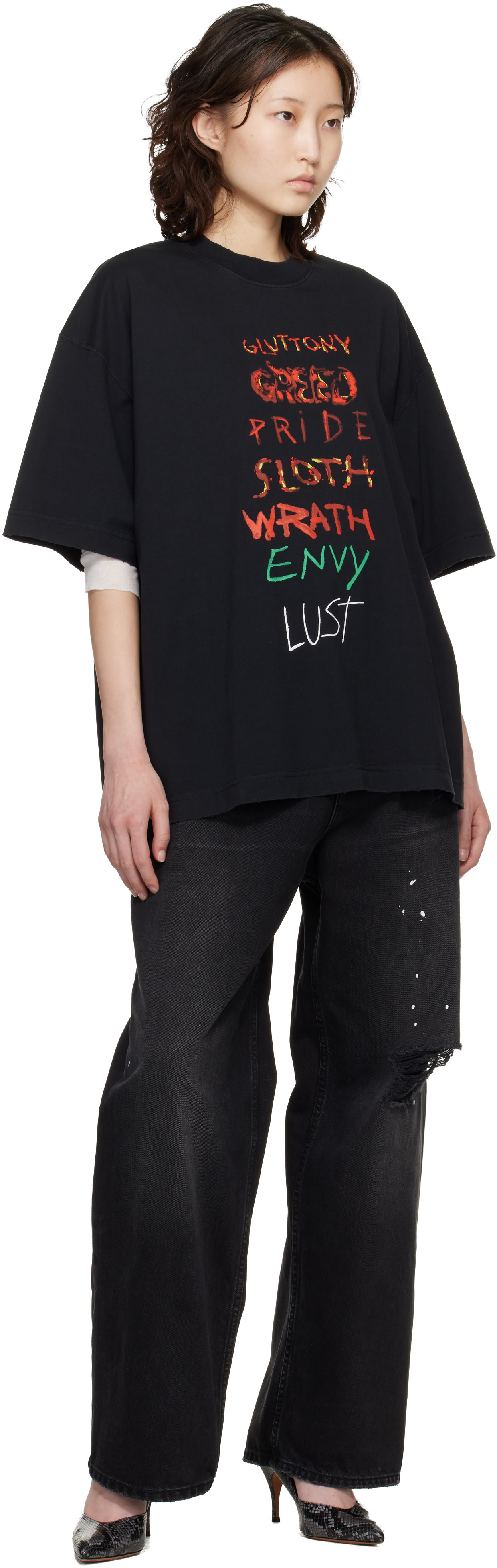 VETEMENTS: Black 7 Sins T-shirt | SSENSE