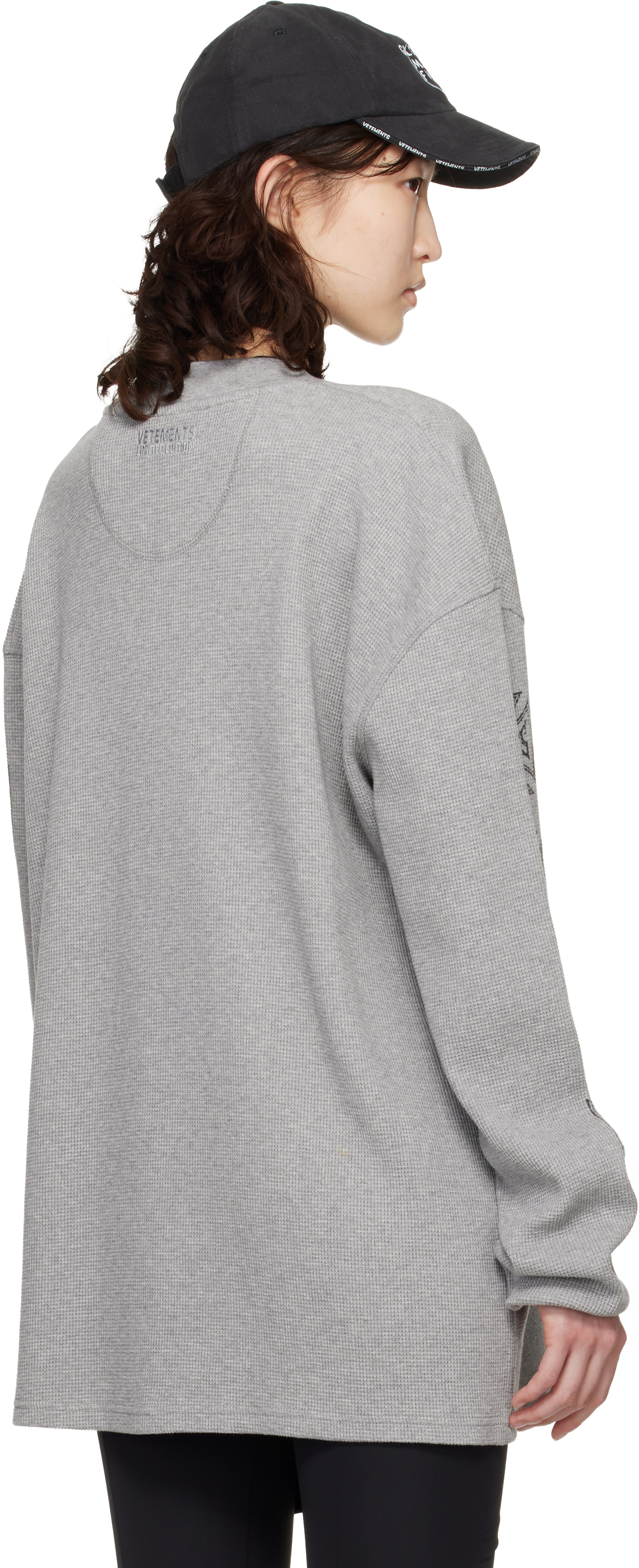VETEMENTS: Gray Biker Cross Waffle Longsleeve T-shirt | SSENSE