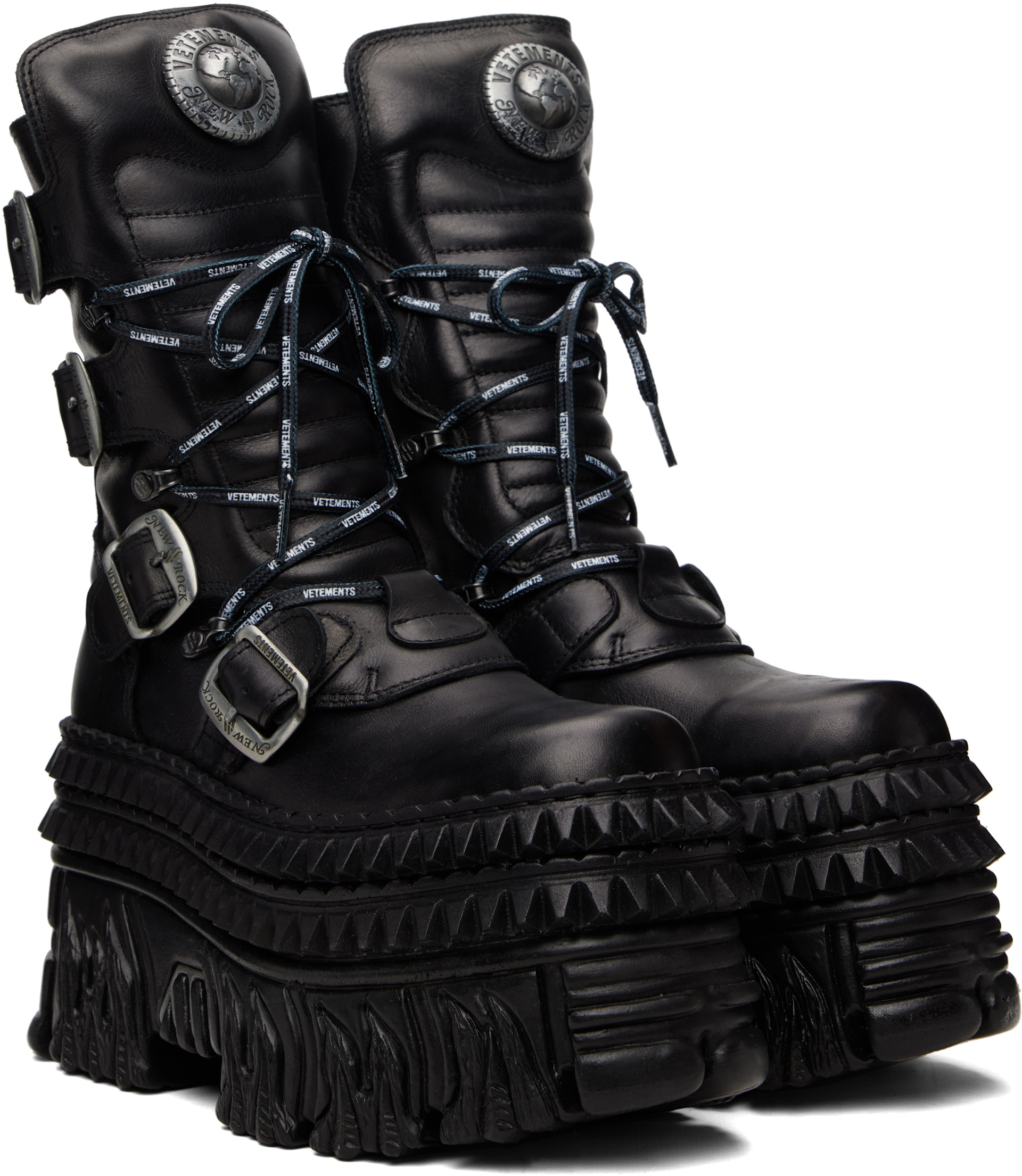 VETEMENTS: Black New Rock Edition Lace Up Boots | SSENSE Canada