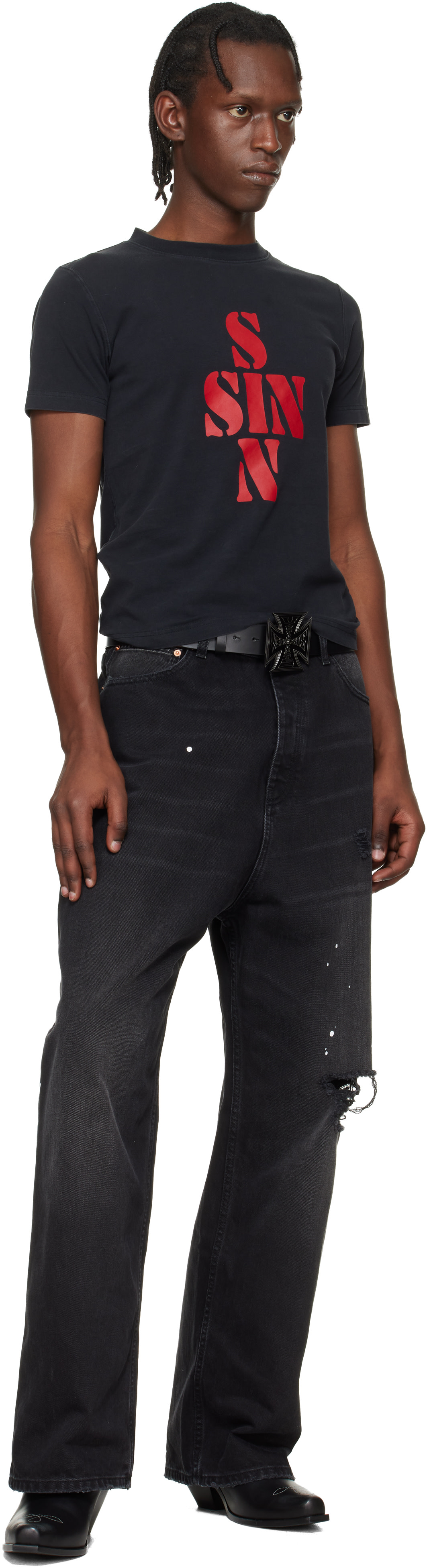 VETEMENTS: Black Biker Cross Logo Jumbo Belt | SSENSE