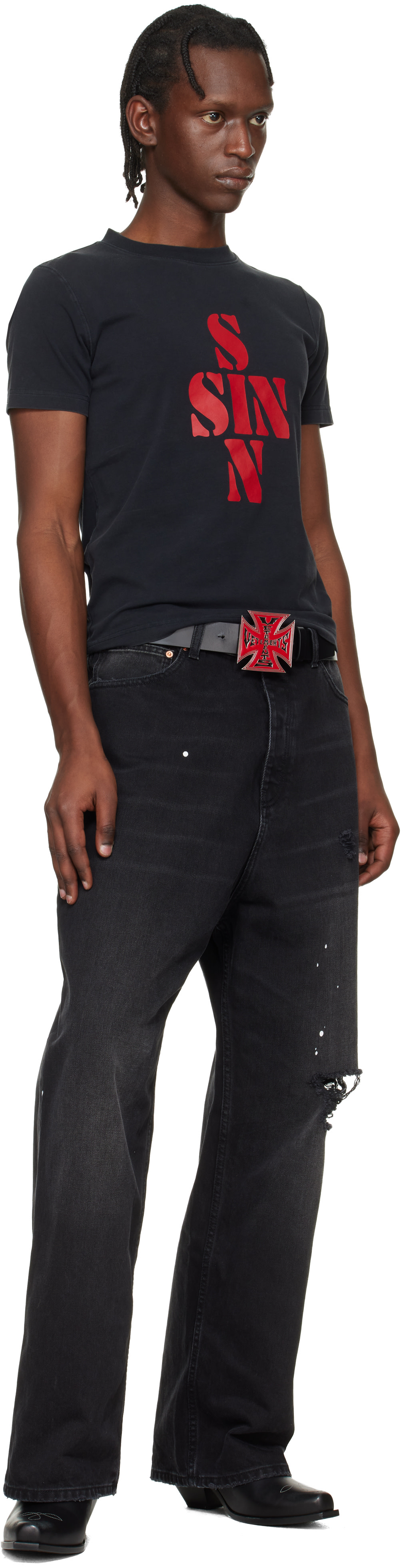 VETEMENTS: Black Biker Cross Logo Jumbo Belt | SSENSE