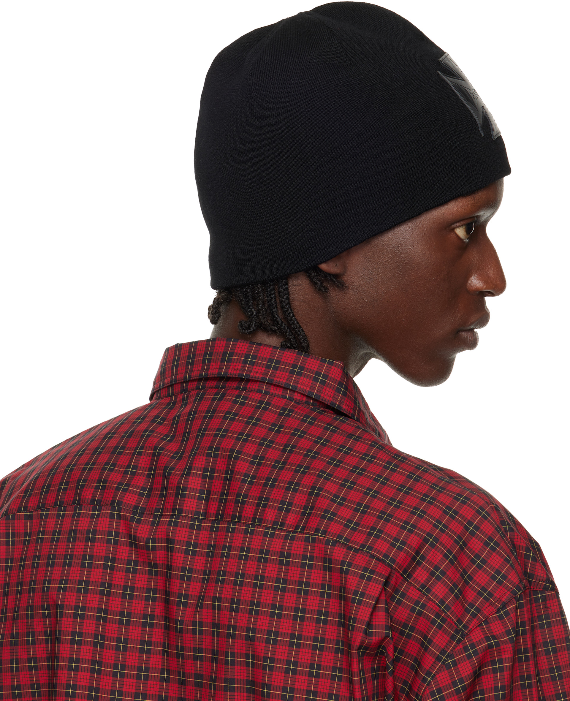 VETEMENTS: ブラック Leather Biker Cross Logo ビーニー | SSENSE 日本