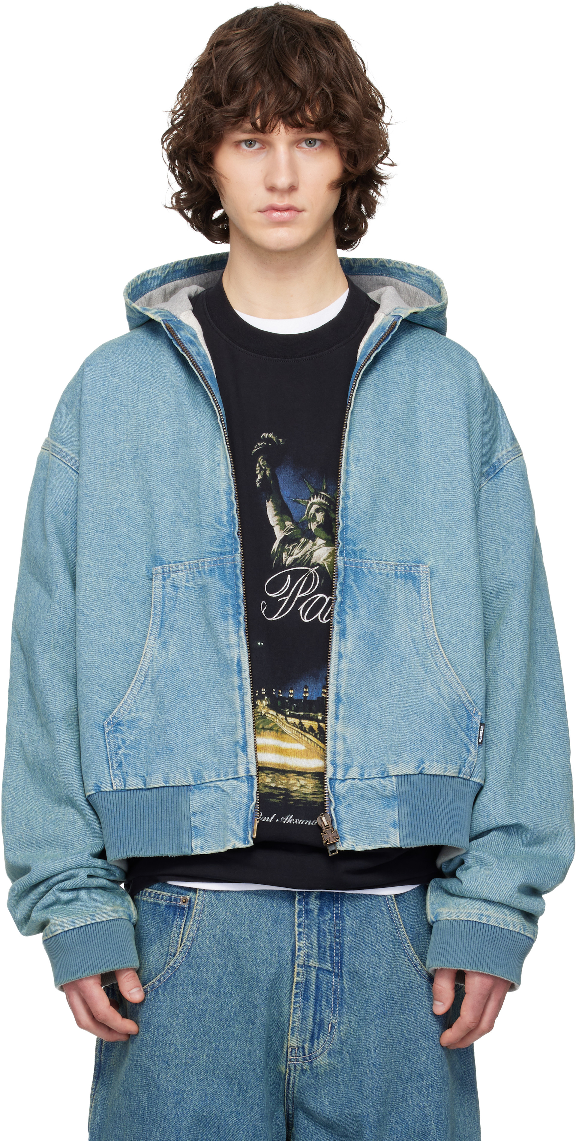 VETEMENTS: ブルー Hooded Workwear デニムジャケット | SSENSE 日本