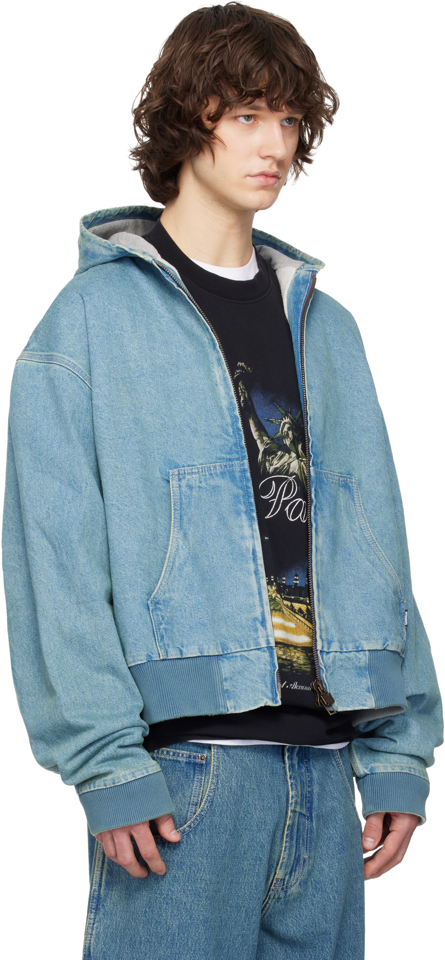 VETEMENTS - 블루 후드 워크웨어 데님 재킷