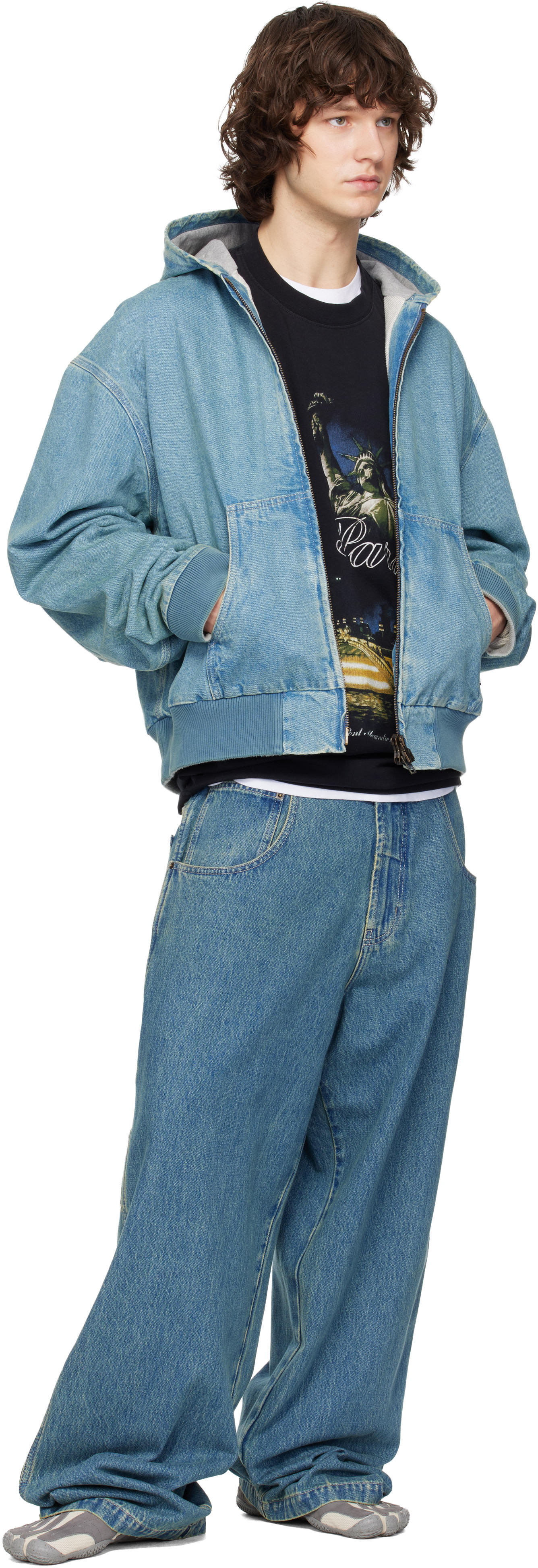 VETEMENTS - 블루 후드 워크웨어 데님 재킷