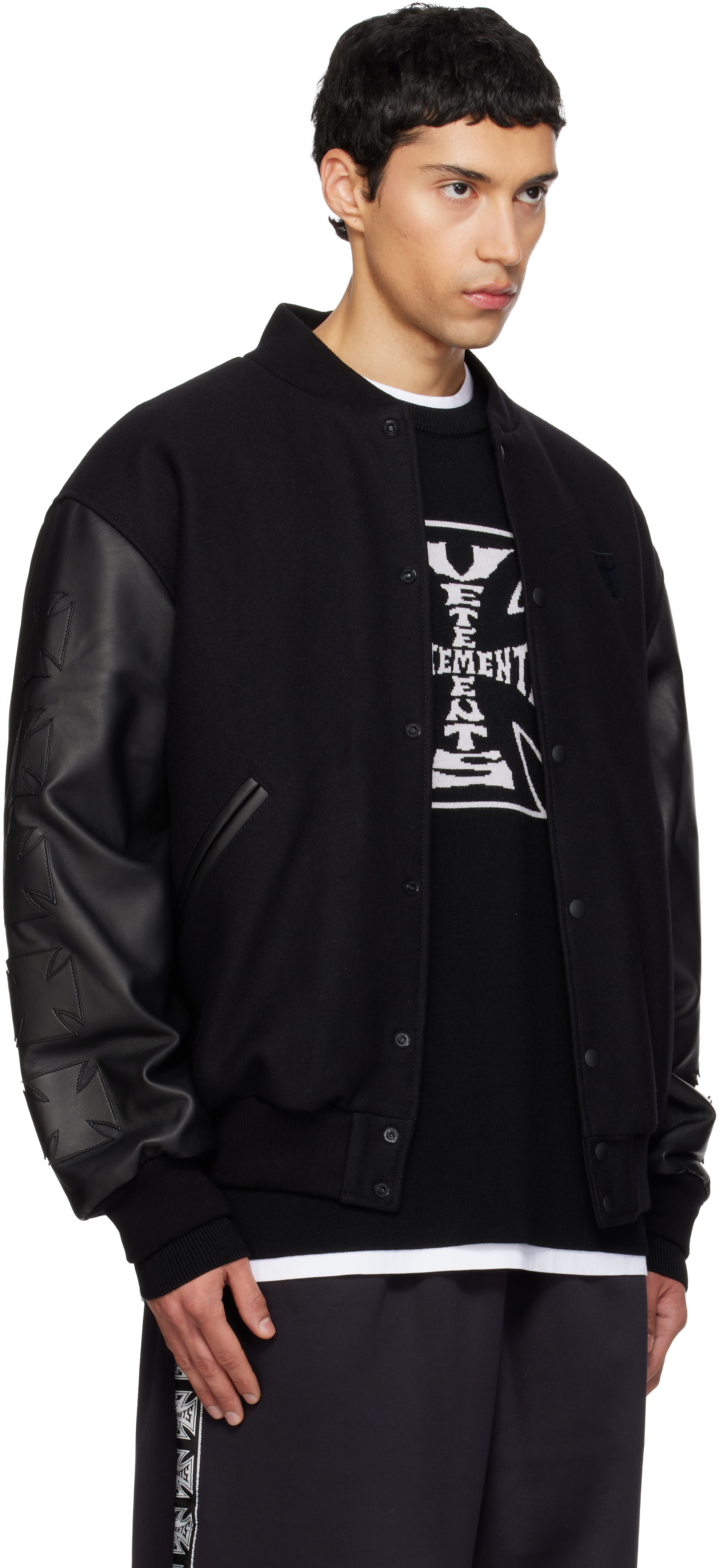 VETEMENTS: ブラック Biker Cross Embroidered バーシティ ボンバー