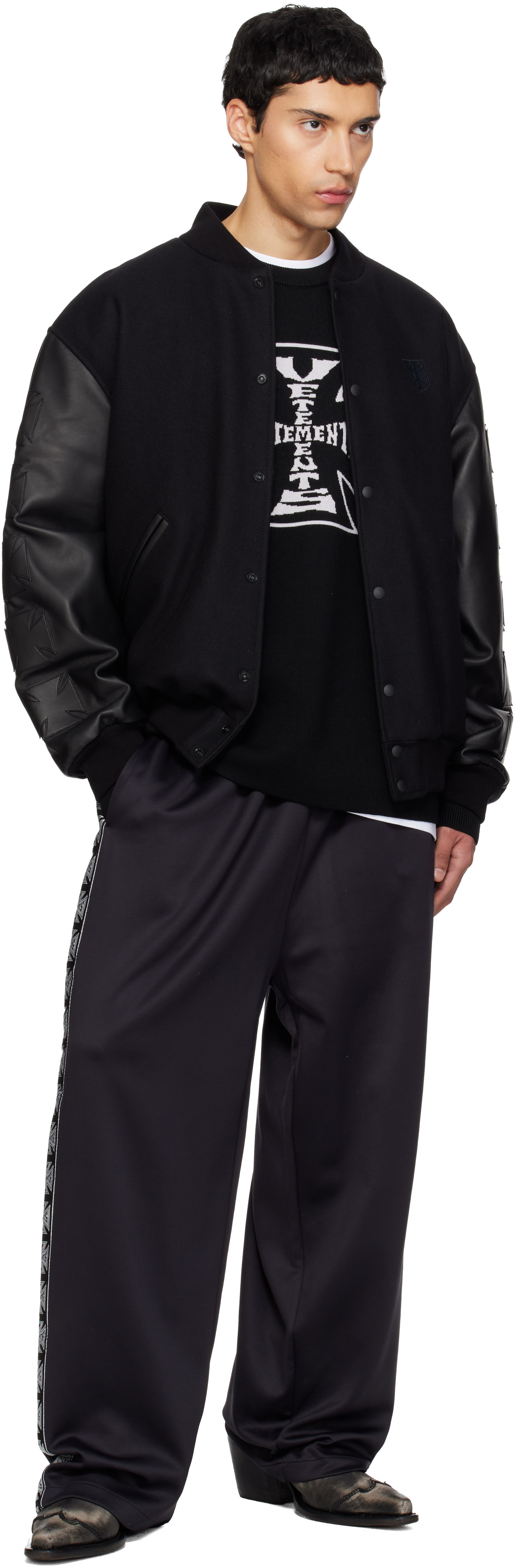 VETEMENTS: ブラック Biker Cross Embroidered バーシティ ボンバー