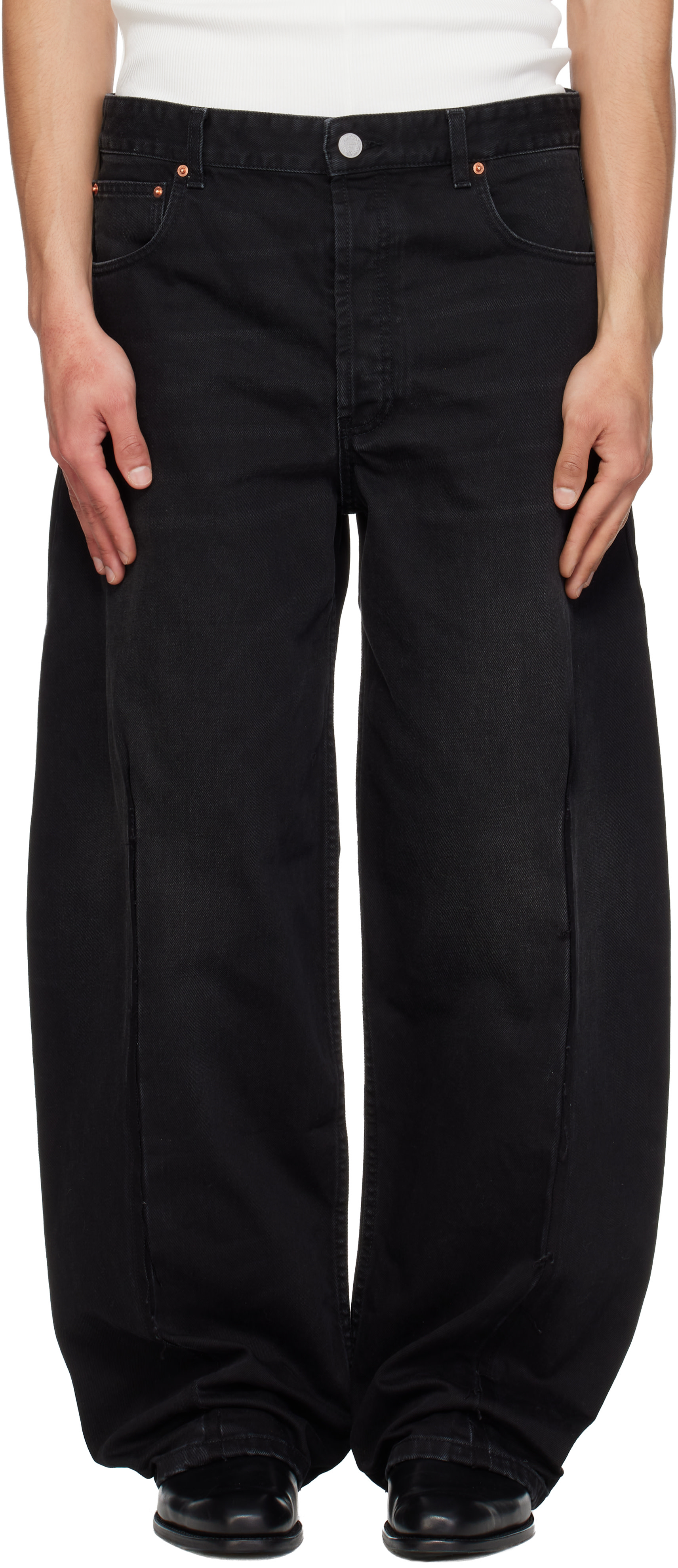 VETEMENTS - 블랙 컷 크로스 데님 진