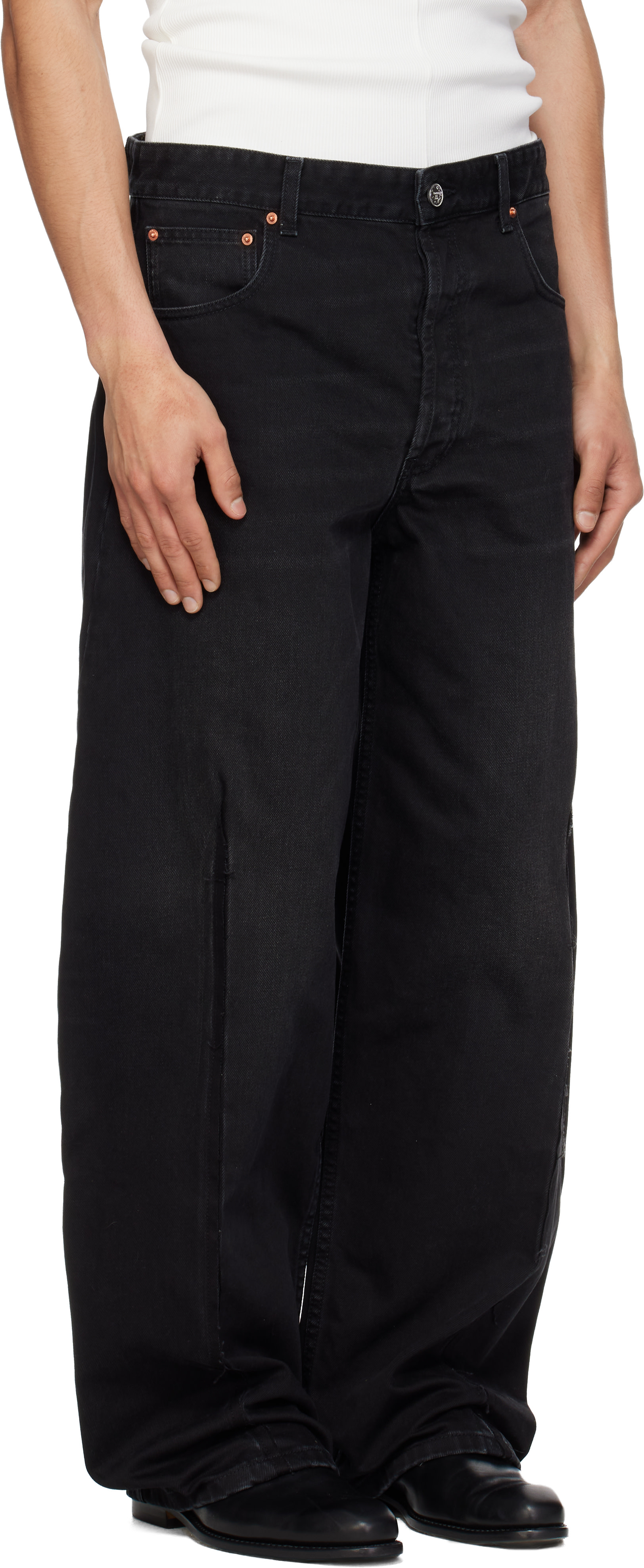 VETEMENTS - 블랙 컷 크로스 데님 진