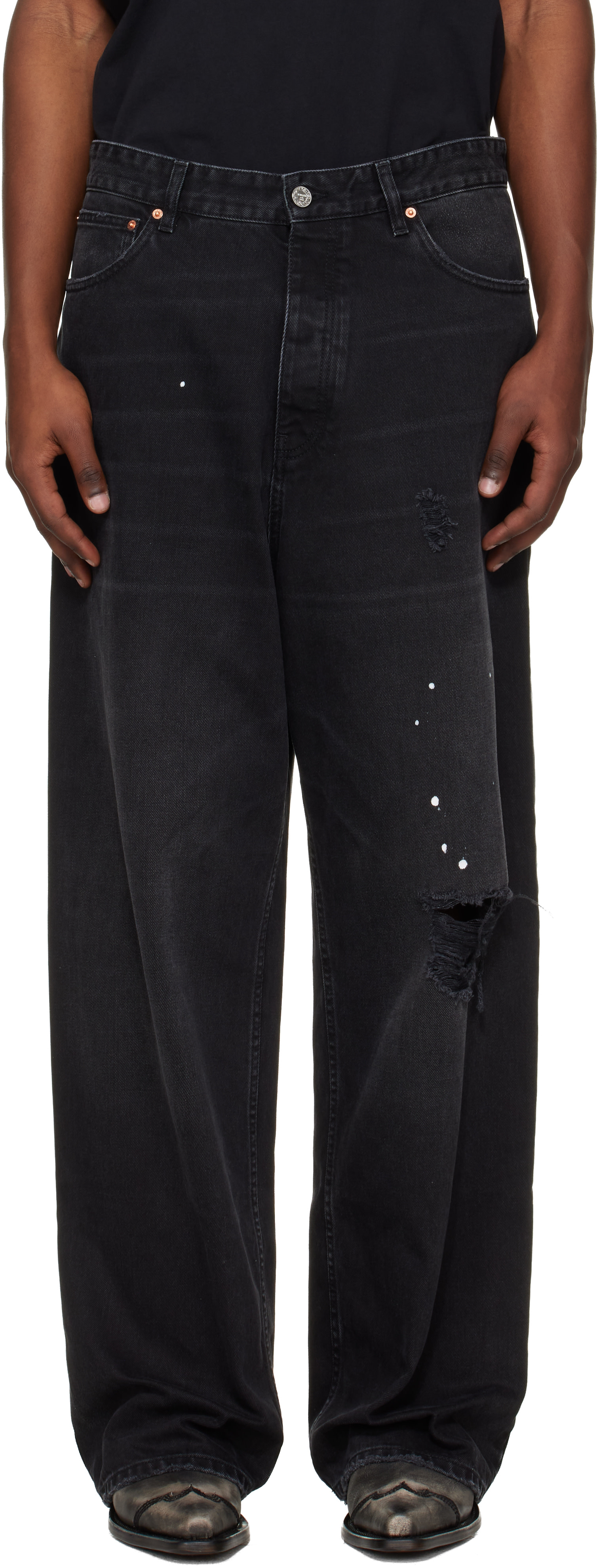 VETEMENTS - Jean noir à déchirures
