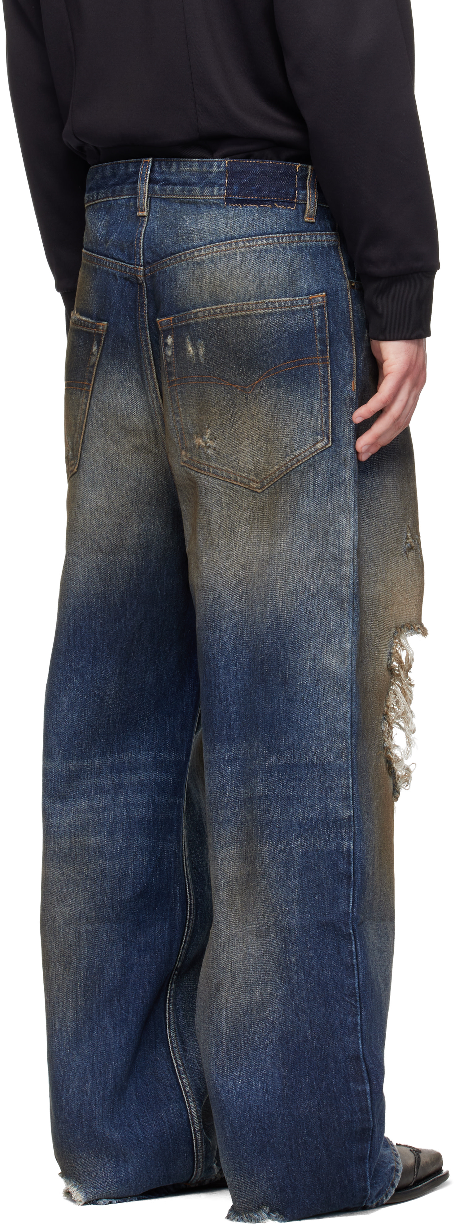 VETEMENTS: Blue Trashed Jeans | SSENSE Canada