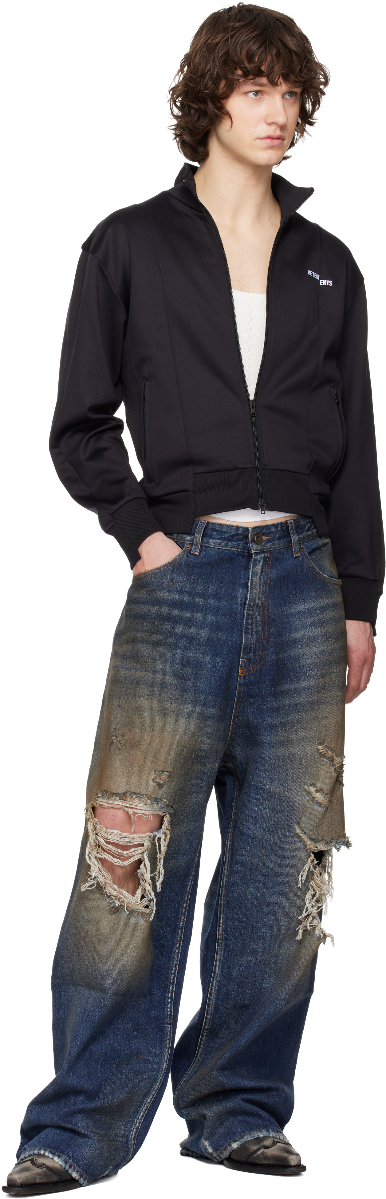 ゆうさん専用VETEMENTS TRASHED JEANS VETEMENTS: Blue Trashed Jeans | SSENSE Canada