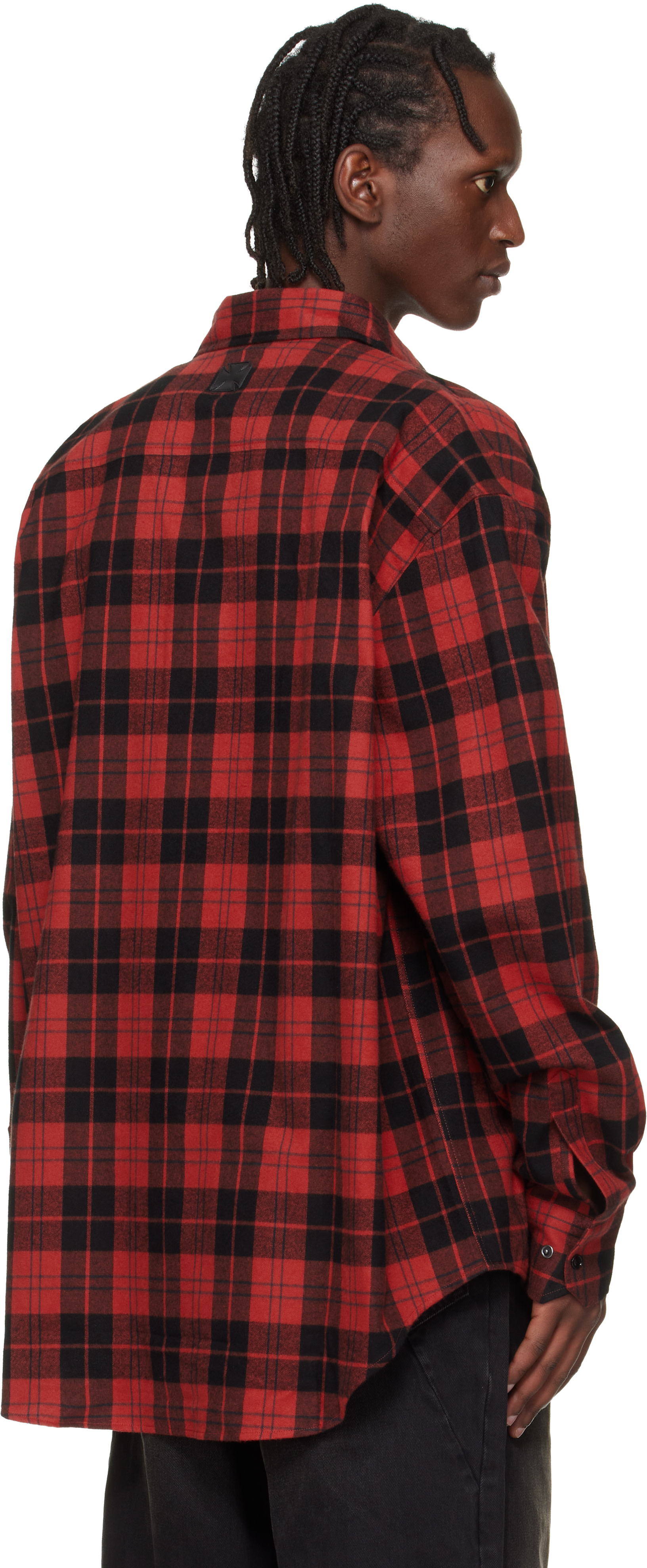 VETEMENTS: レッド レザー クロス フランネルシャツ | SSENSE 日本