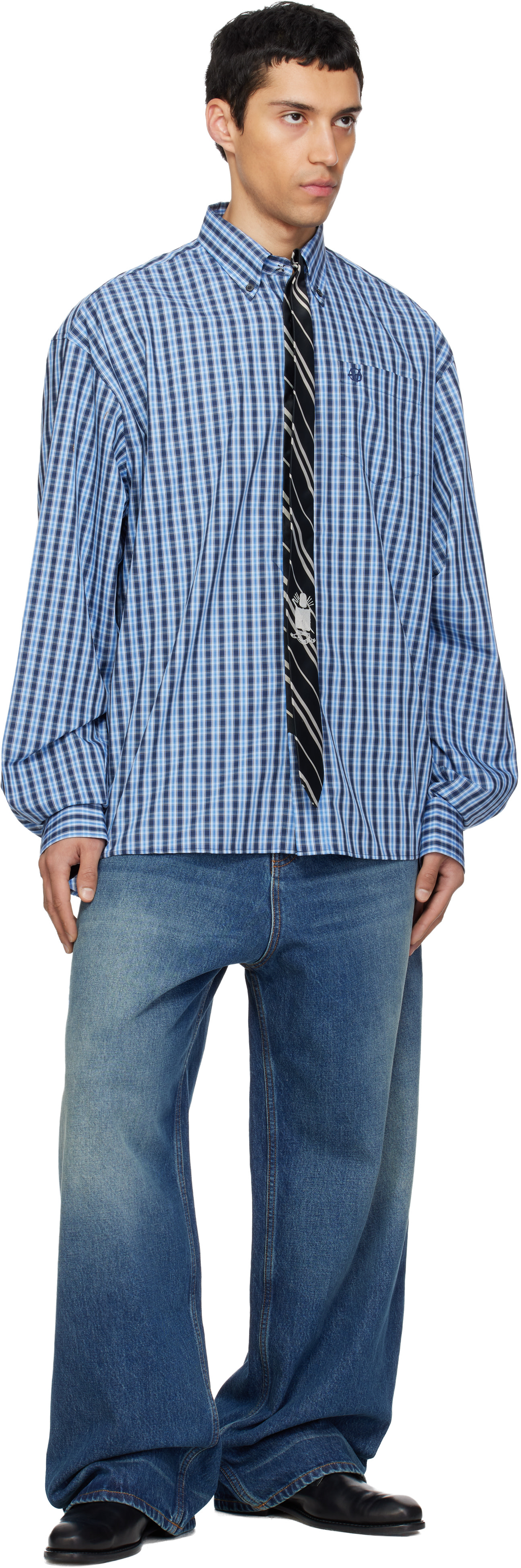 VETEMENTS: Blue & Navy Tie Classic Shirt | SSENSE