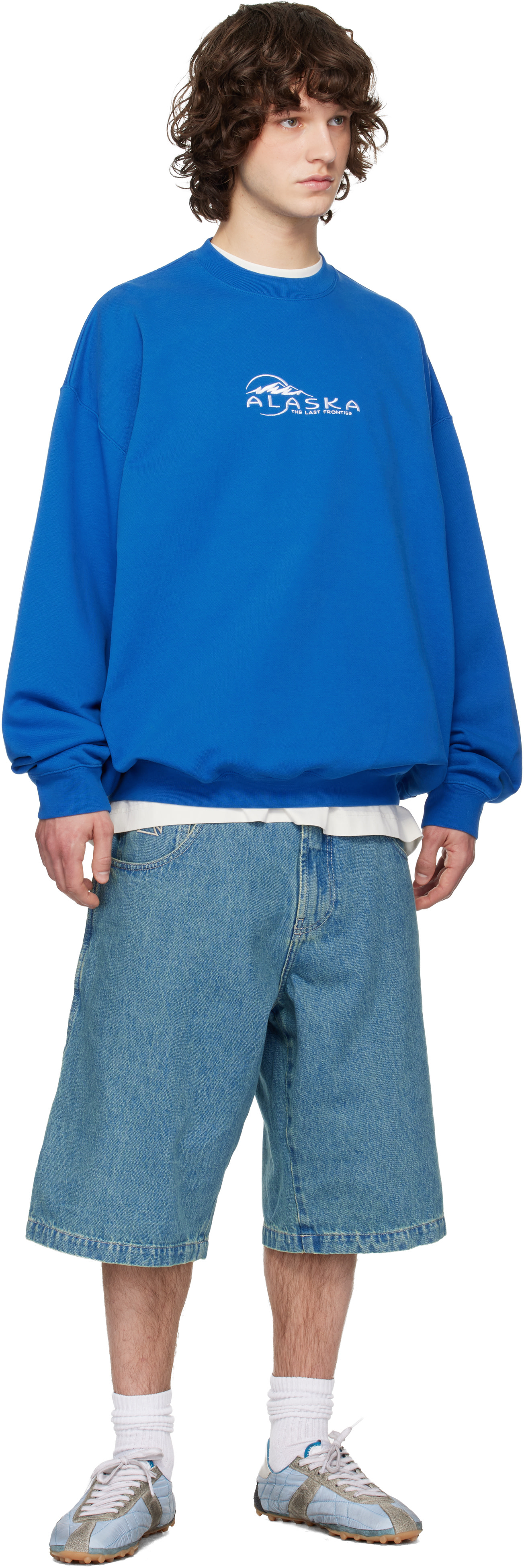 VETEMENTS: Blue Biker Cross Hip-Hop Denim Shorts | SSENSE